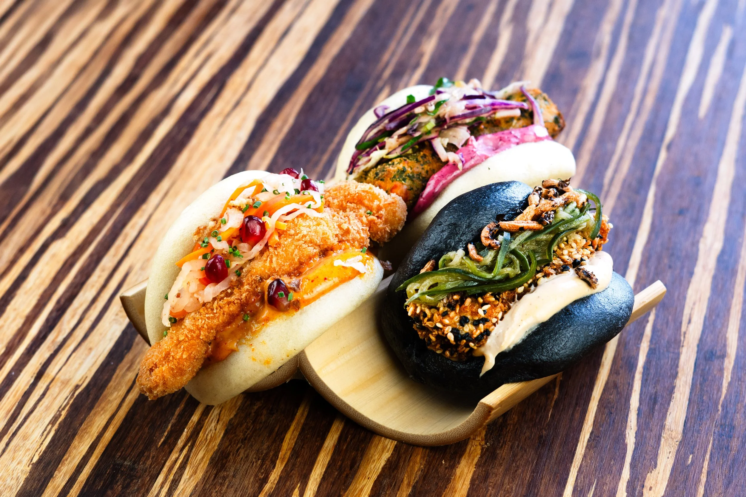 Some of the bao buns from the menu of BaoBros23 in Marsden, West Yorkshire.