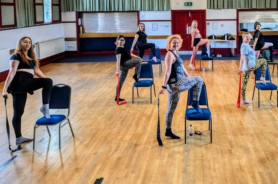 Members of a burlesque chair dance group in Marsden, West Yorkshire.