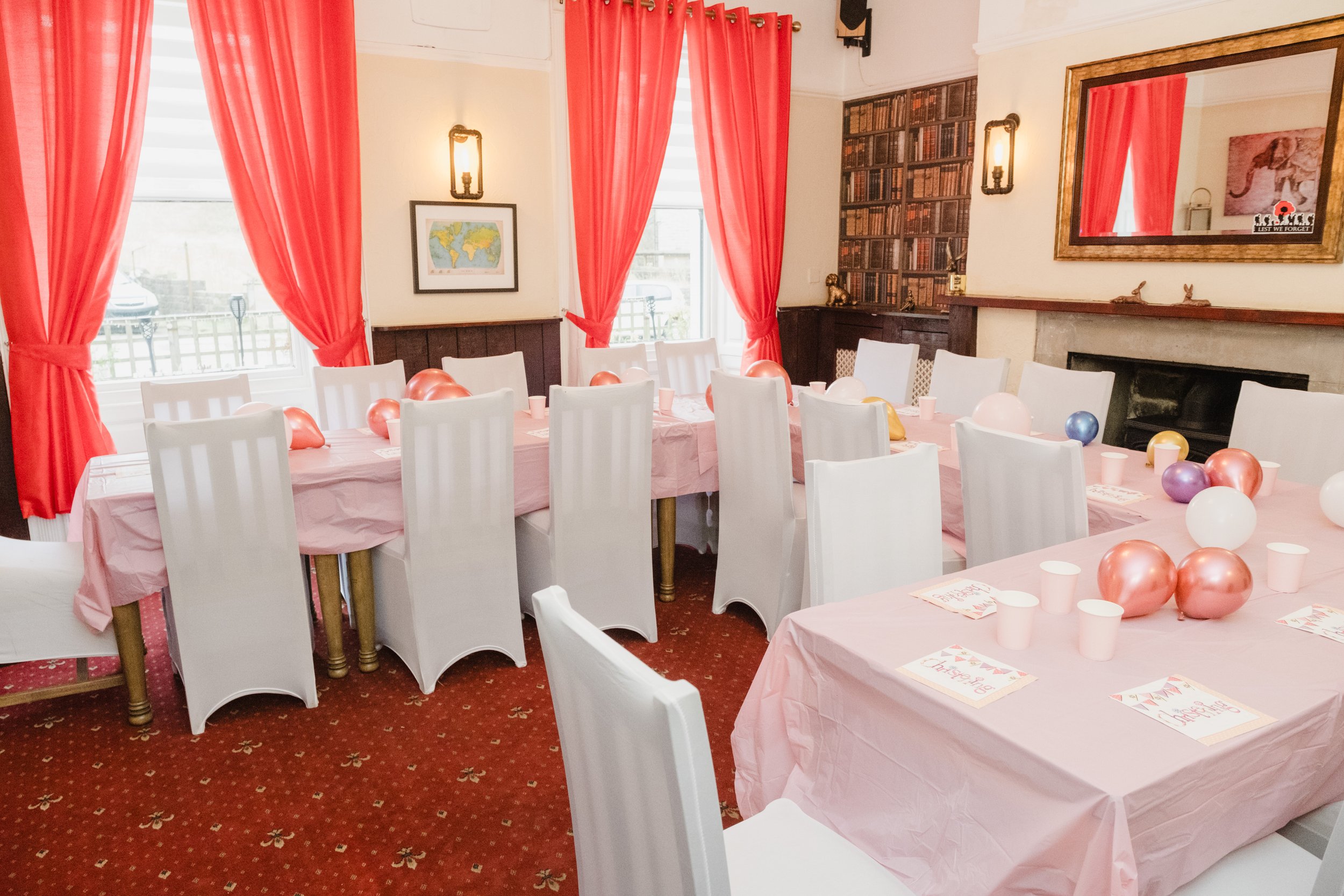 A room in the New Inn pub in Marsden, West Yorkshire, set up for an event.