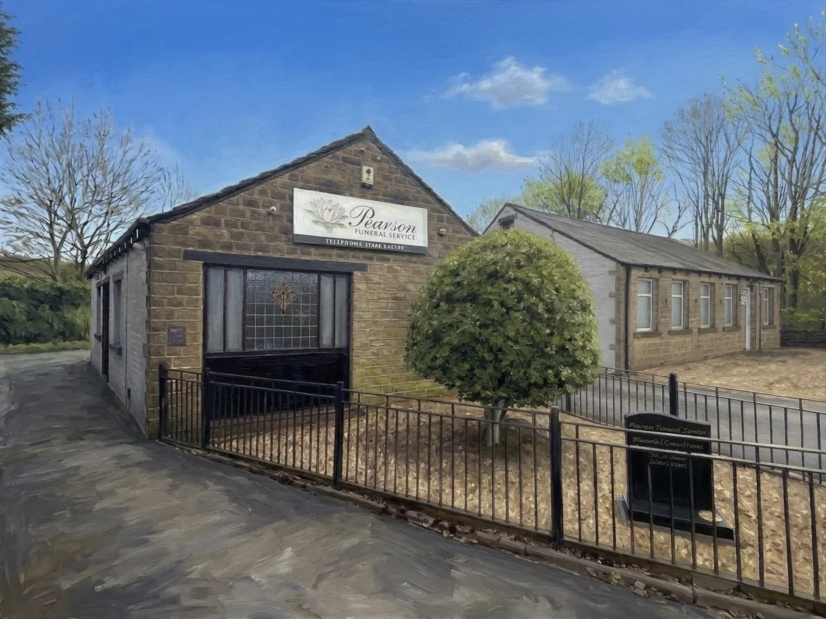 A painting of Pearson Funeral Service Funeral Directors in Marsden, West Yorkshire.