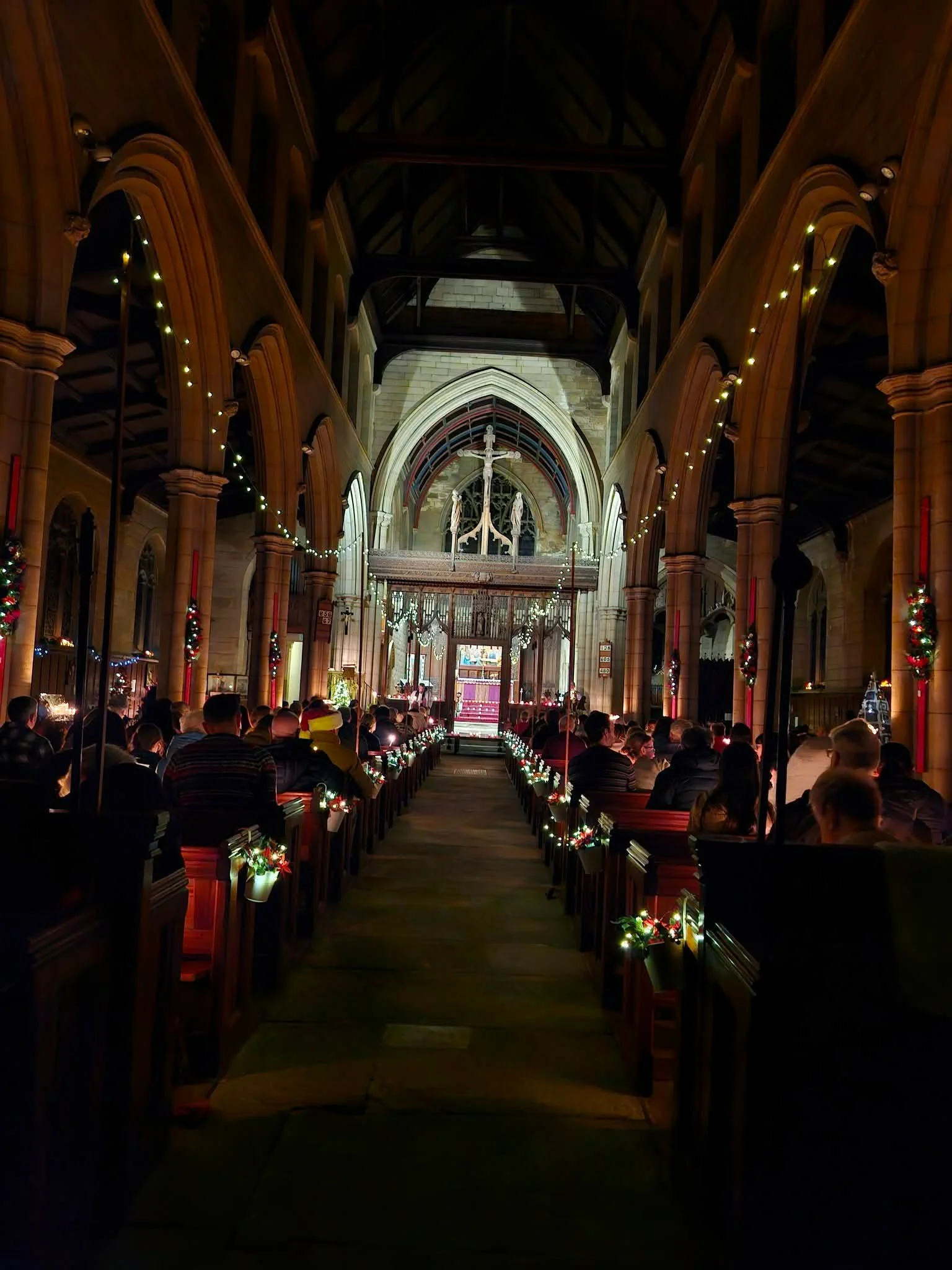 A Christmas service held in St. Bartholomew's Church in Marsden, West Yorkshire.