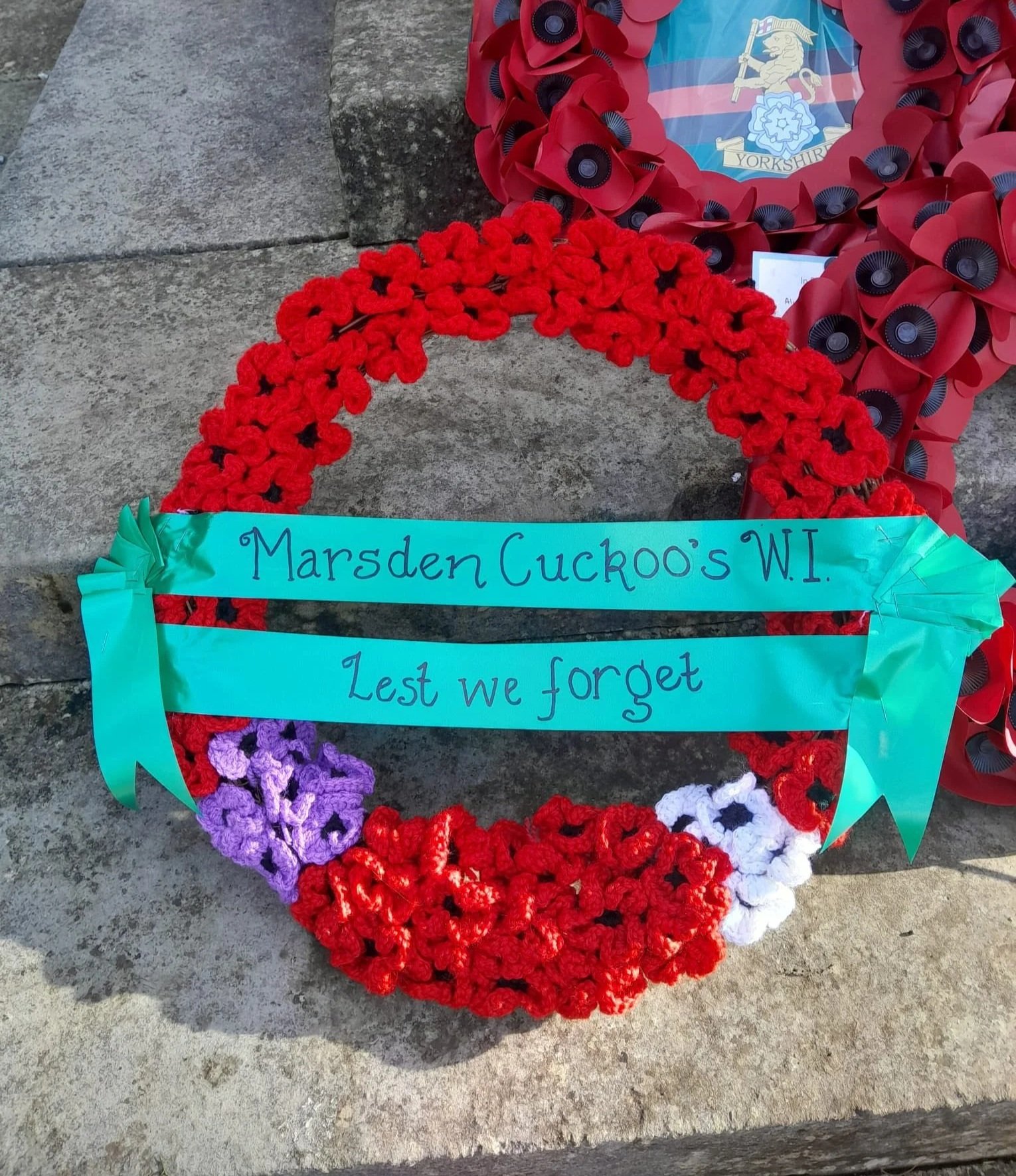 A Remembrance wreath laid by the Marsden Cuckoo's WI in Marsden, West Yorkshire.