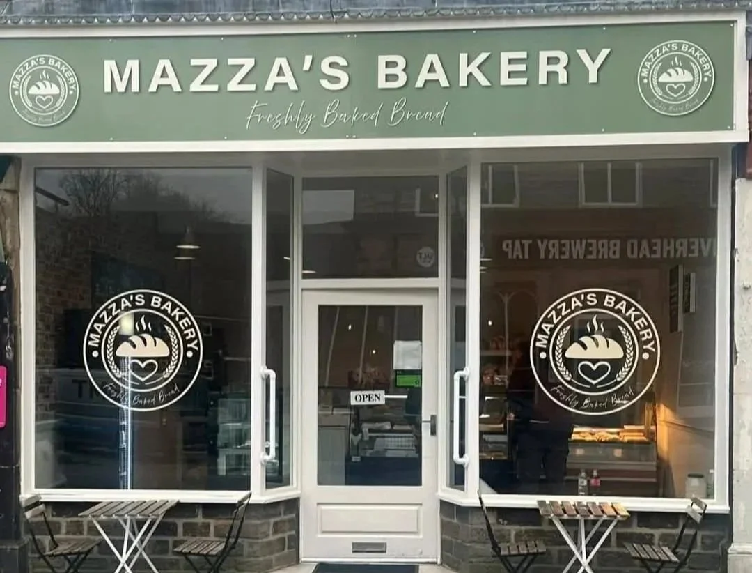 The shop front of Mazza's Bakery in Marsden, West Yorkshire.