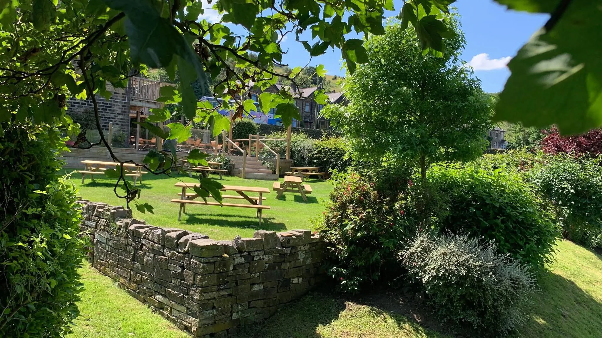 The beer garden of the Olive Branch Inn in Marsden, West Yorkshire.