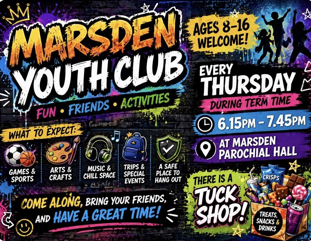 A poster promoting Marsden Youth Club in West Yorkshire.