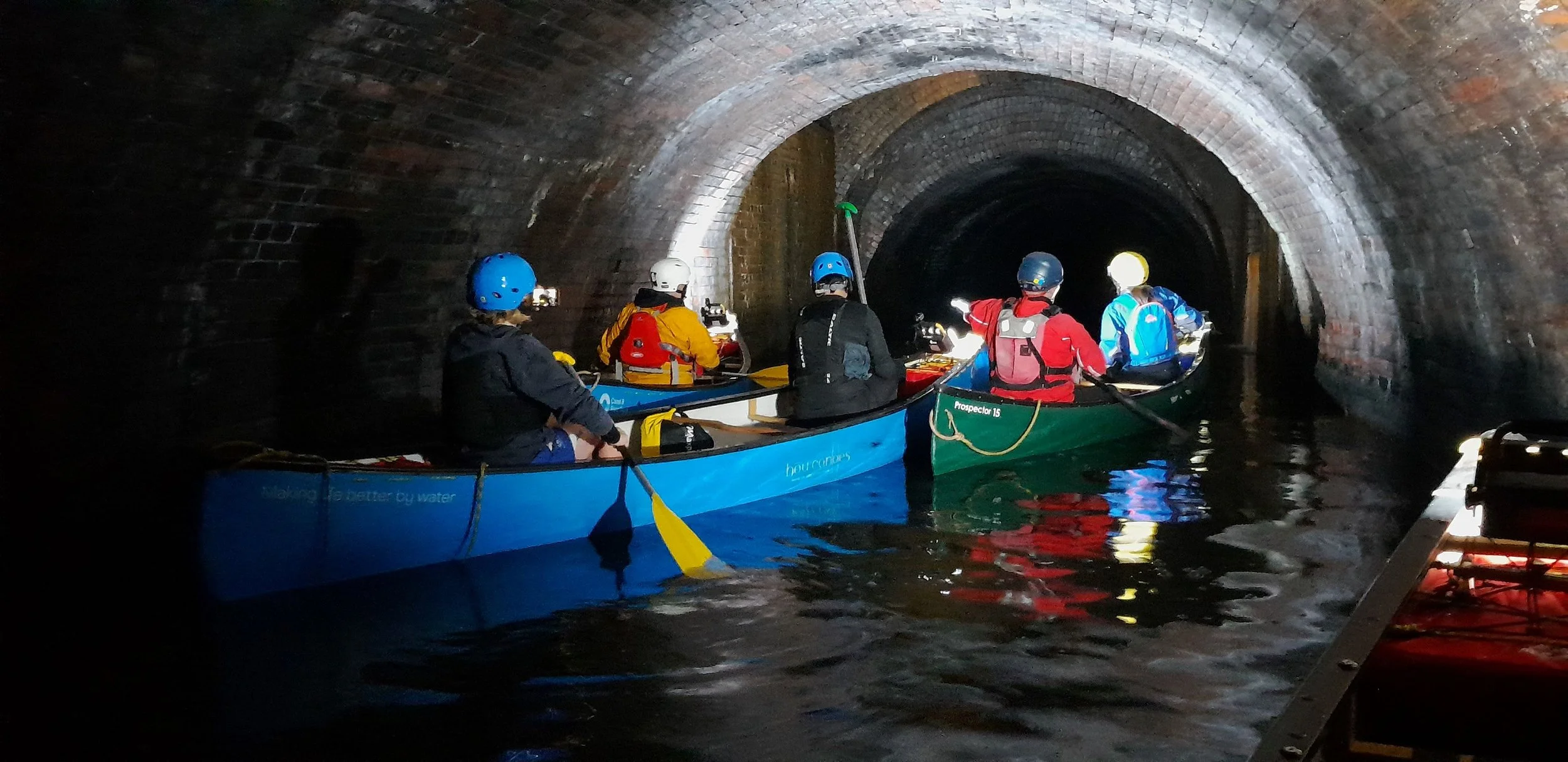 Canoeists in the Standedge Canal Tunnel in Marsden, West Yorkshire.