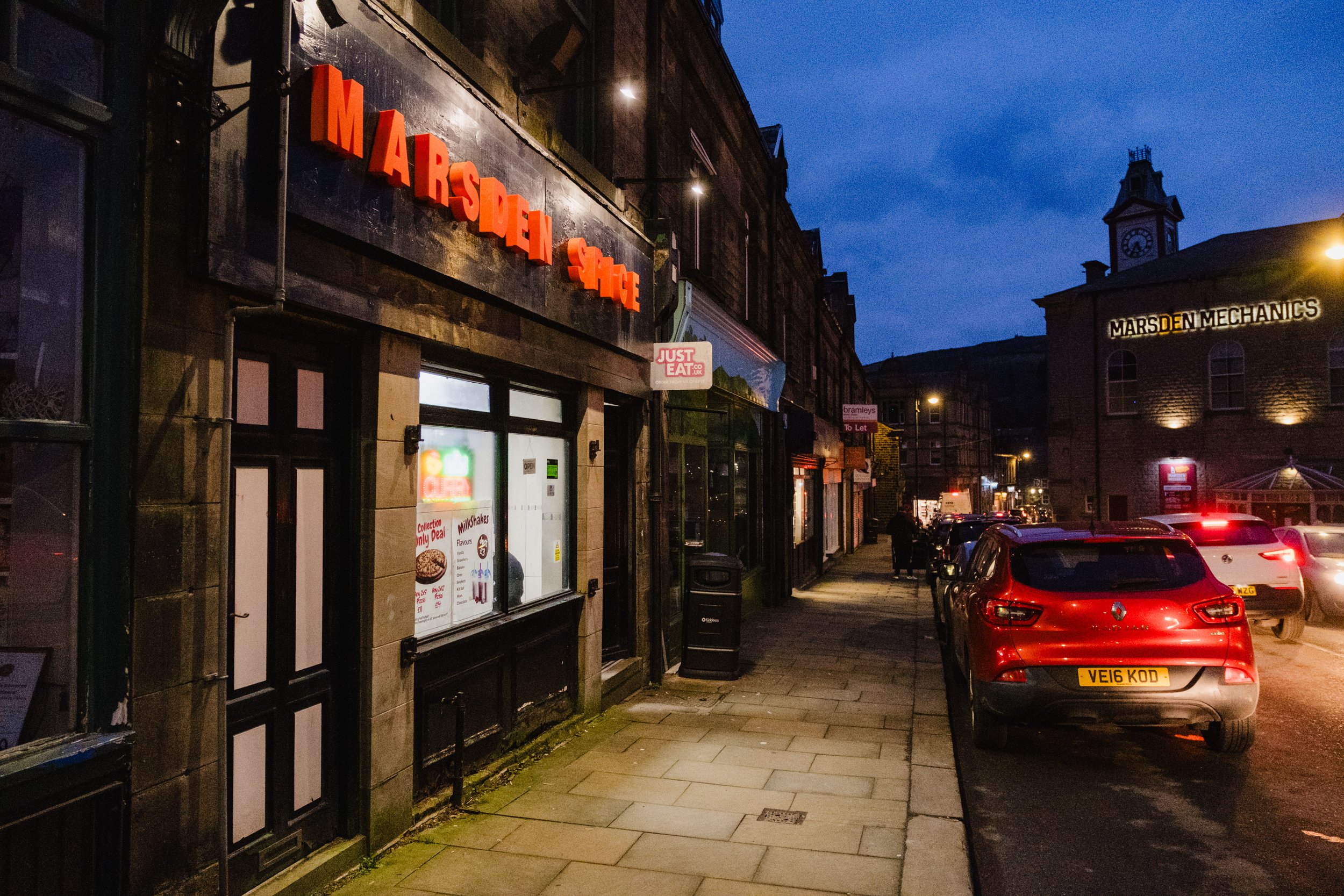 The outside of Marsden Spice and Pizza in Marsden, West Yorkshire.