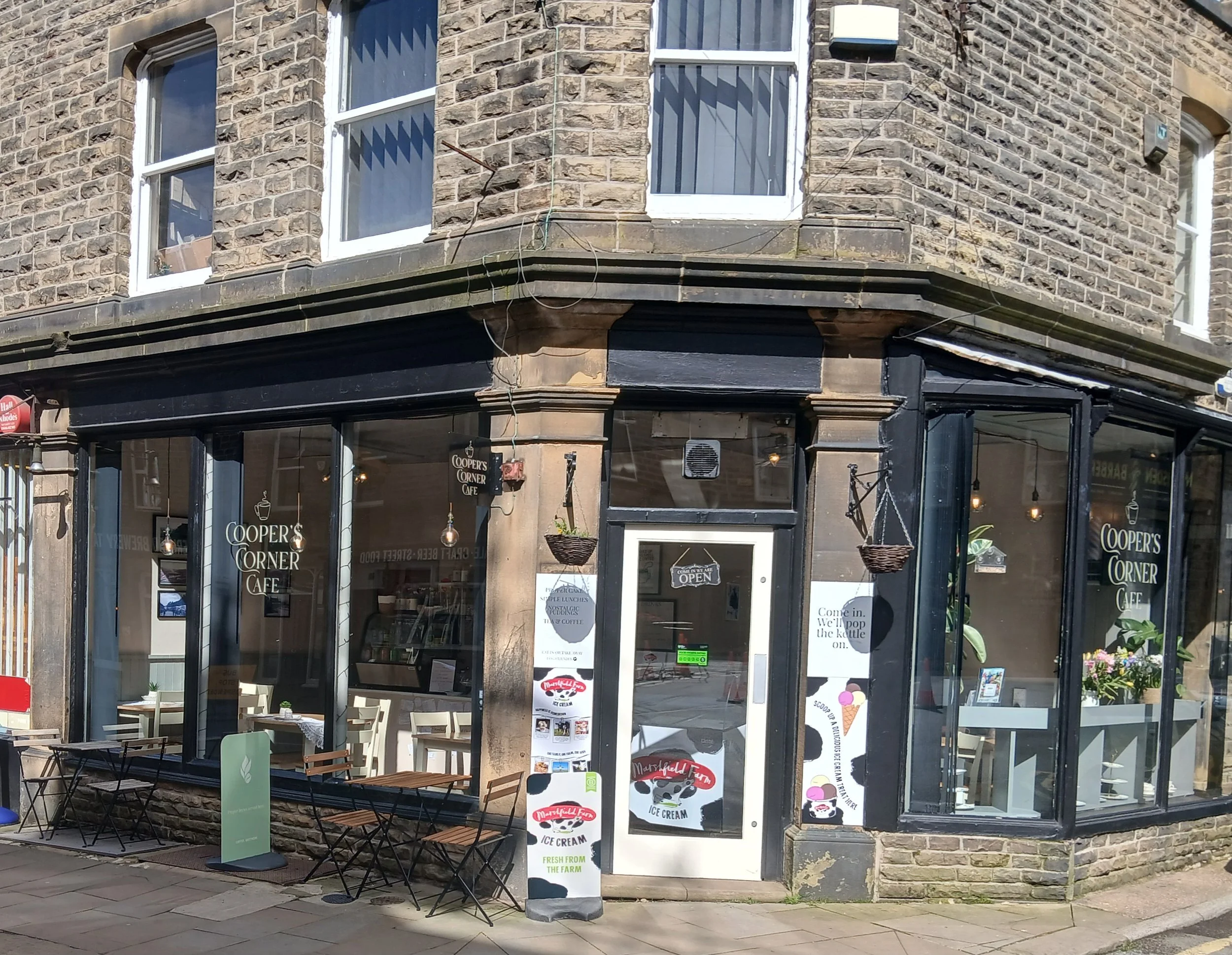 The outside of Cooper's Corner Cafe in Marsden, West Yorkshire.