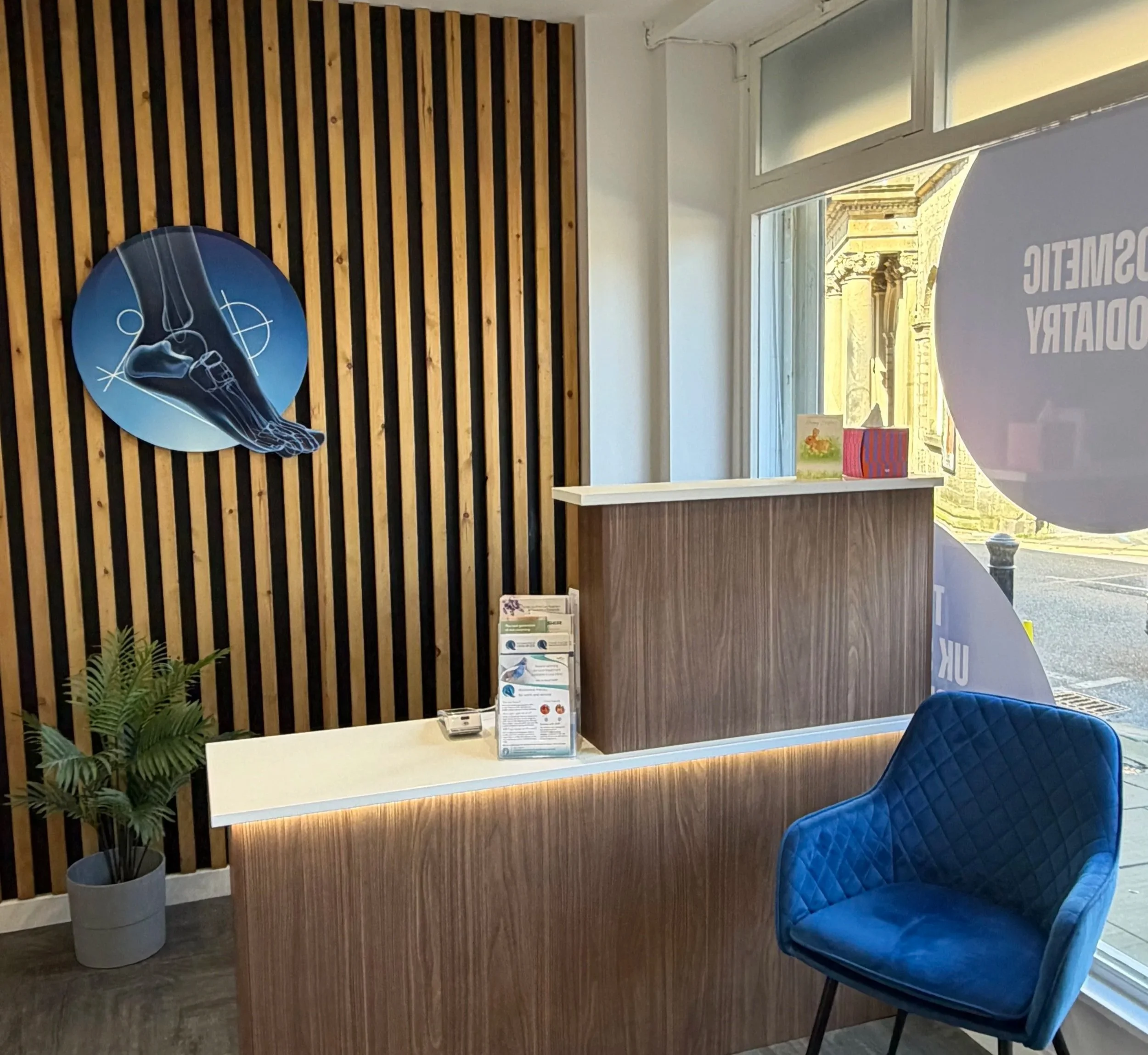 The reception area within Colne Valley Chiropody and Podiatry in Marsden, West Yorkshire.