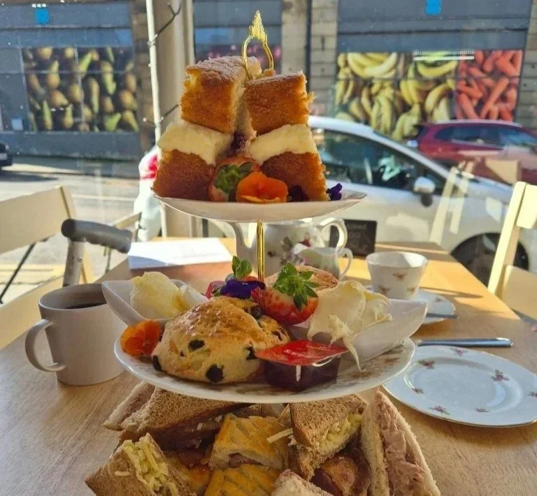 Afternoon tea at Cooper's Corner Cafe in Marsden, West Yorkshire.