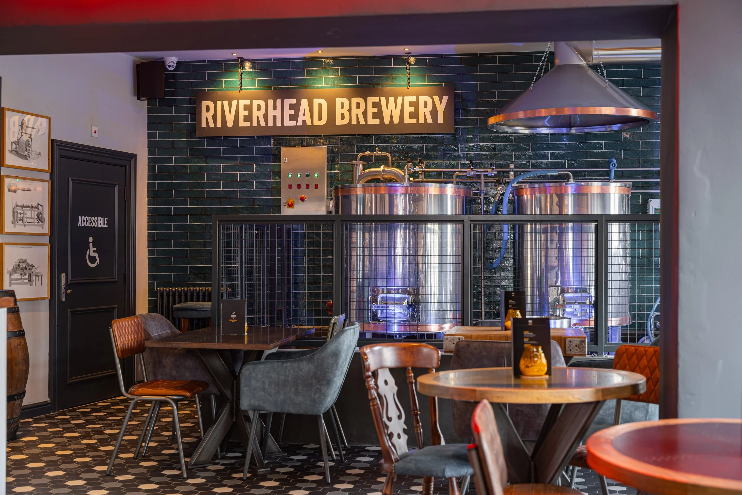 Brewing equipment on display in the Riverhead Brewery Tap, Marsden, West Yorkshire.