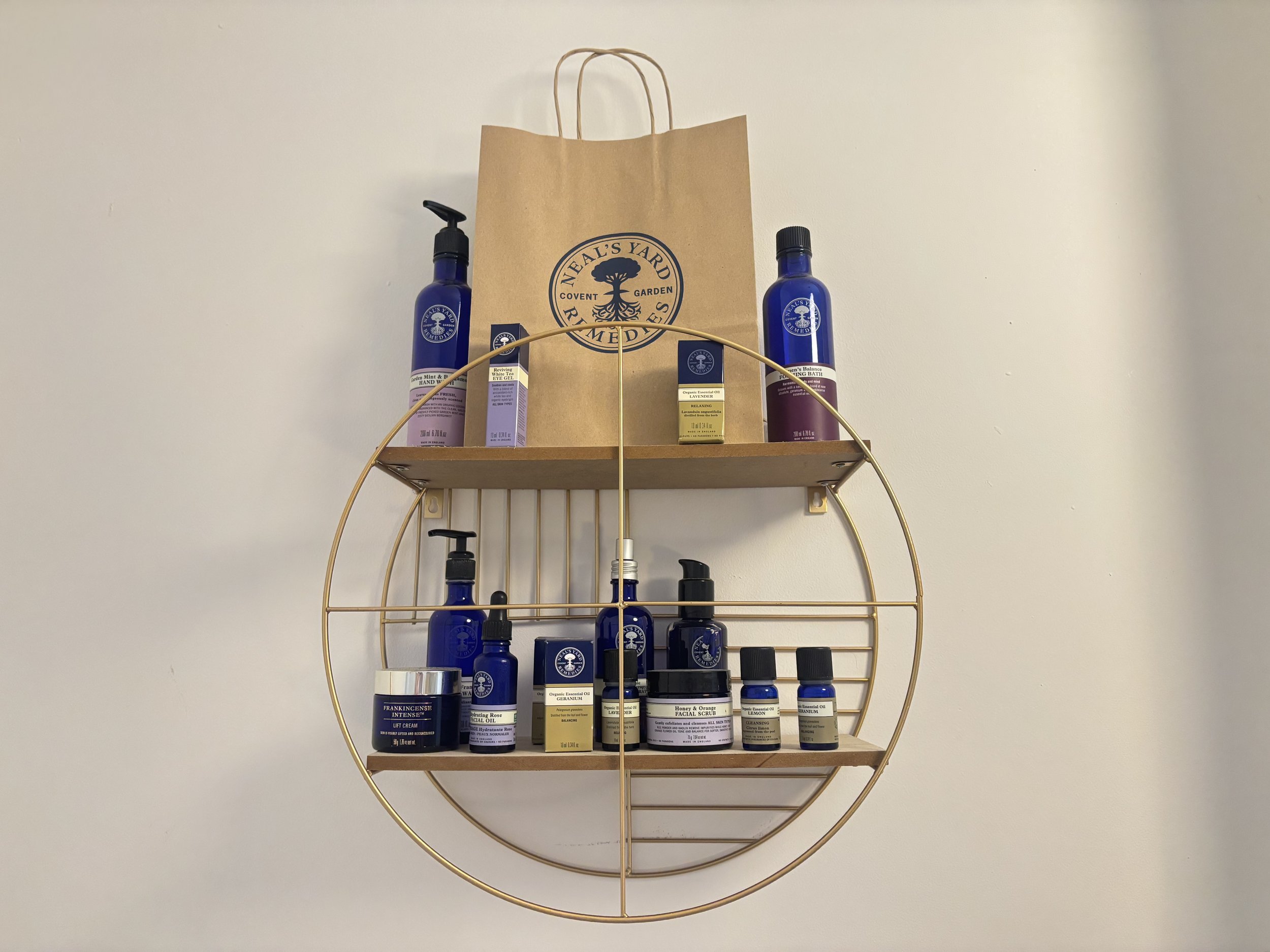 Beauty products on display in Maddy's Beauty Boutique in Marsden, West Yorkshire.