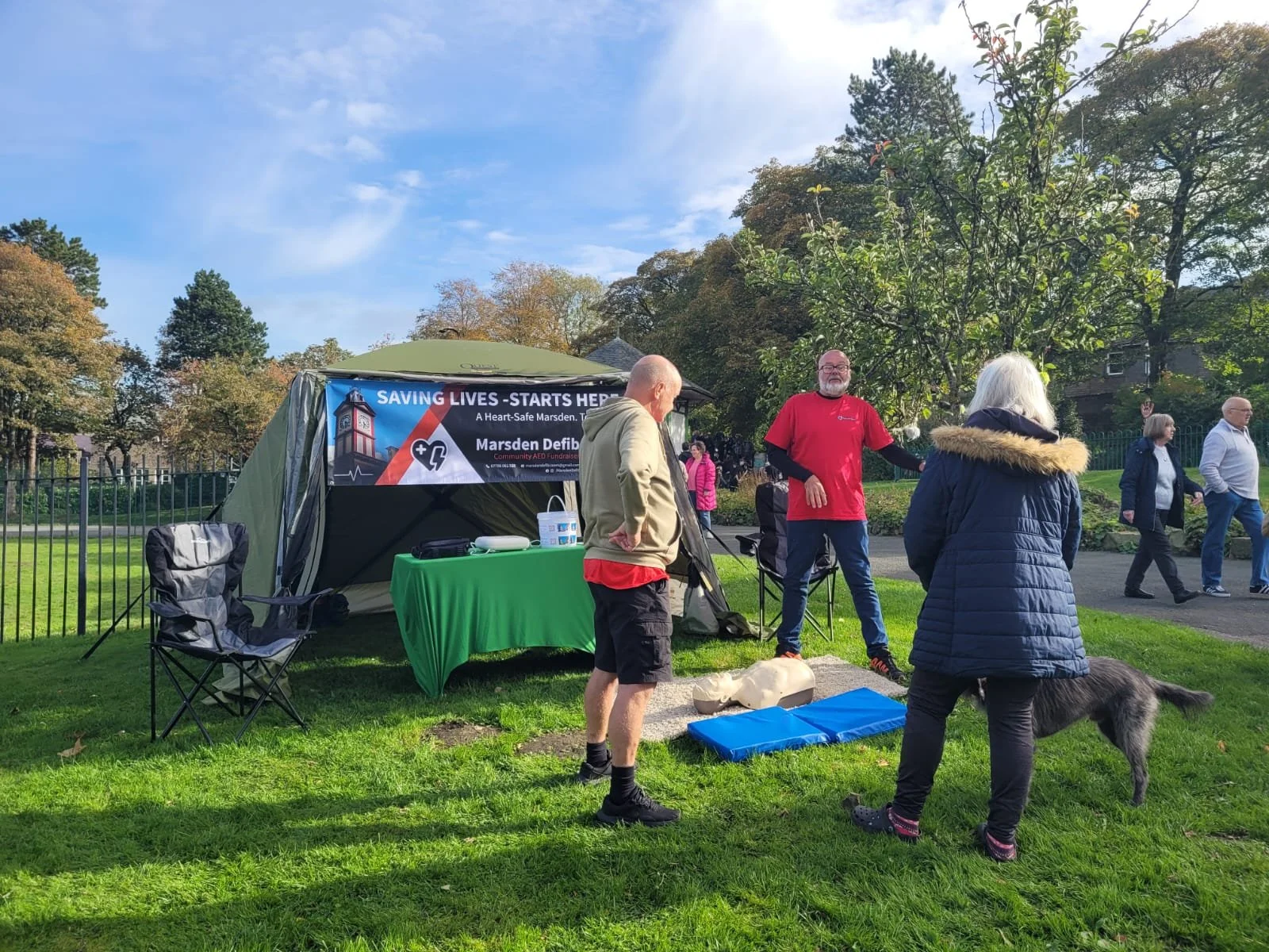 A Marsden Defib Association stall in Marsden, West Yorkshire.