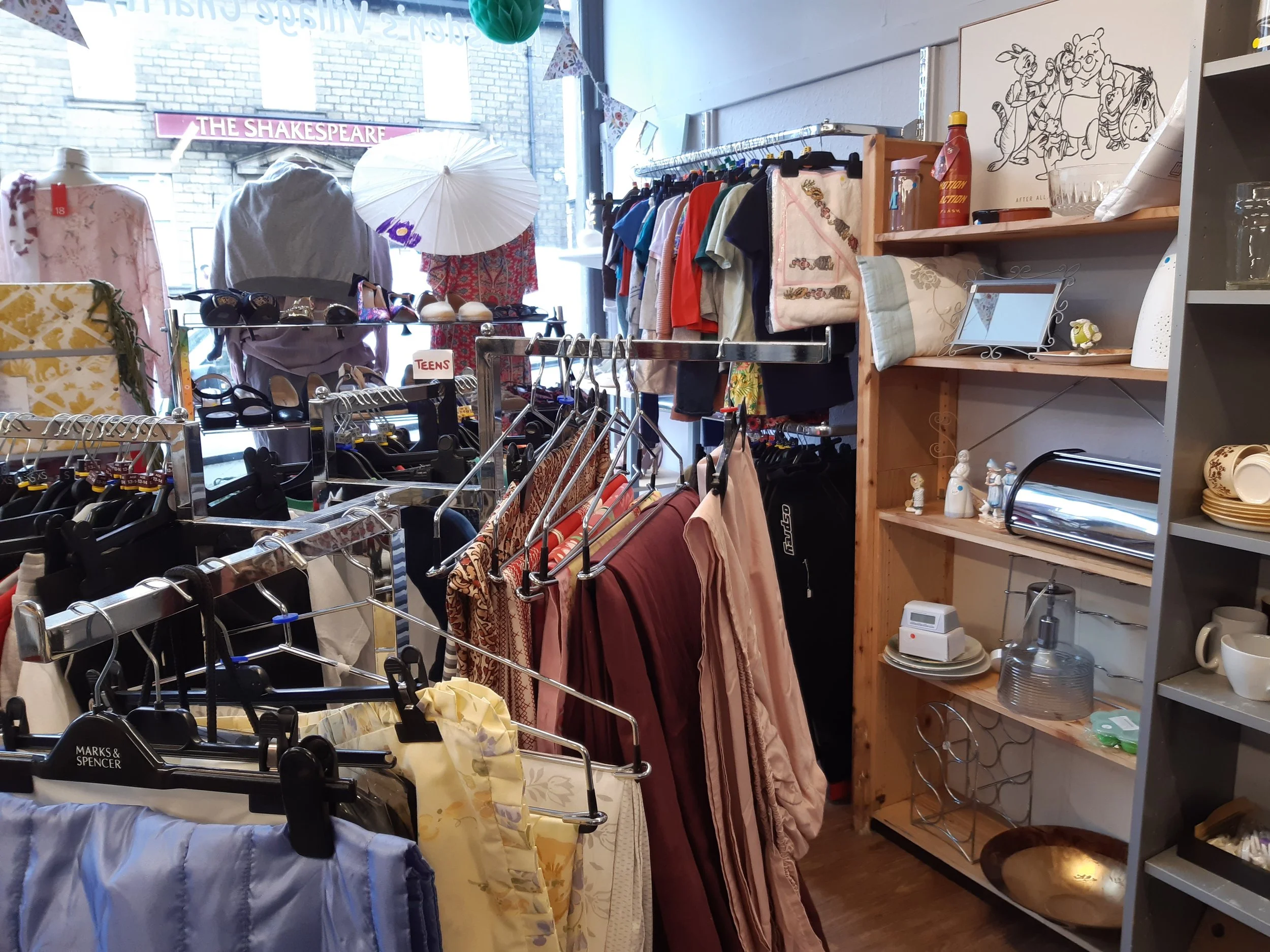 Various items for sale in the Cuckoo's Nest charity shop in Marsden, West Yorkshire.