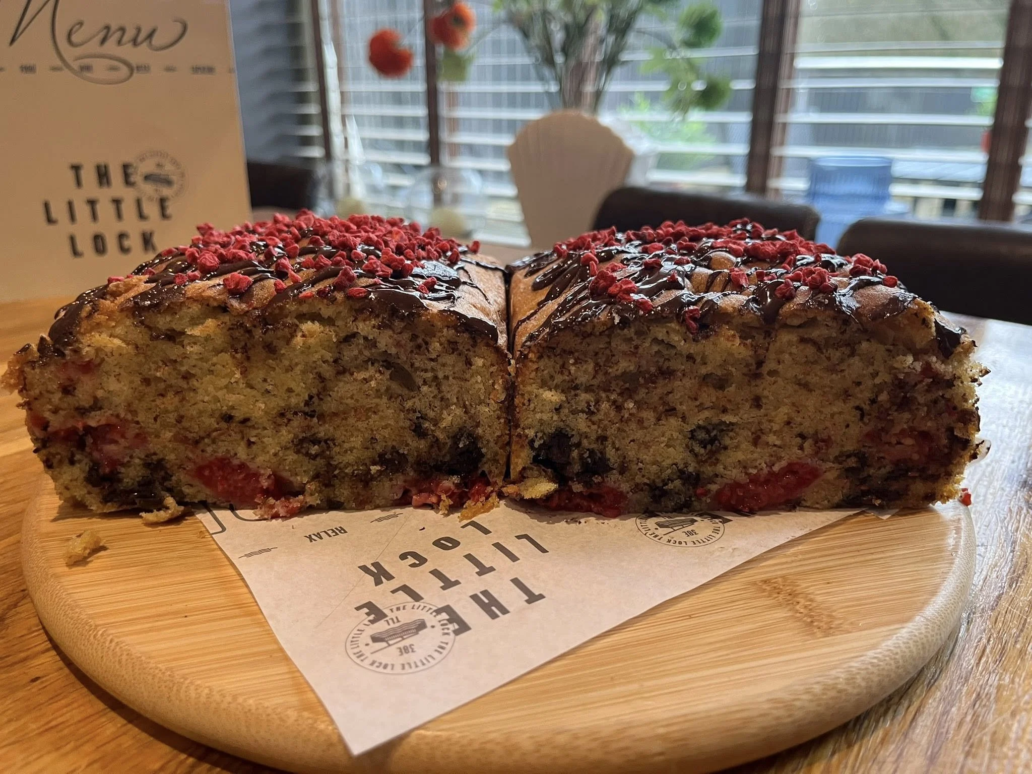 Homemade cake for sale in the Little Lock cafe in Marsden, West Yorkshire.
