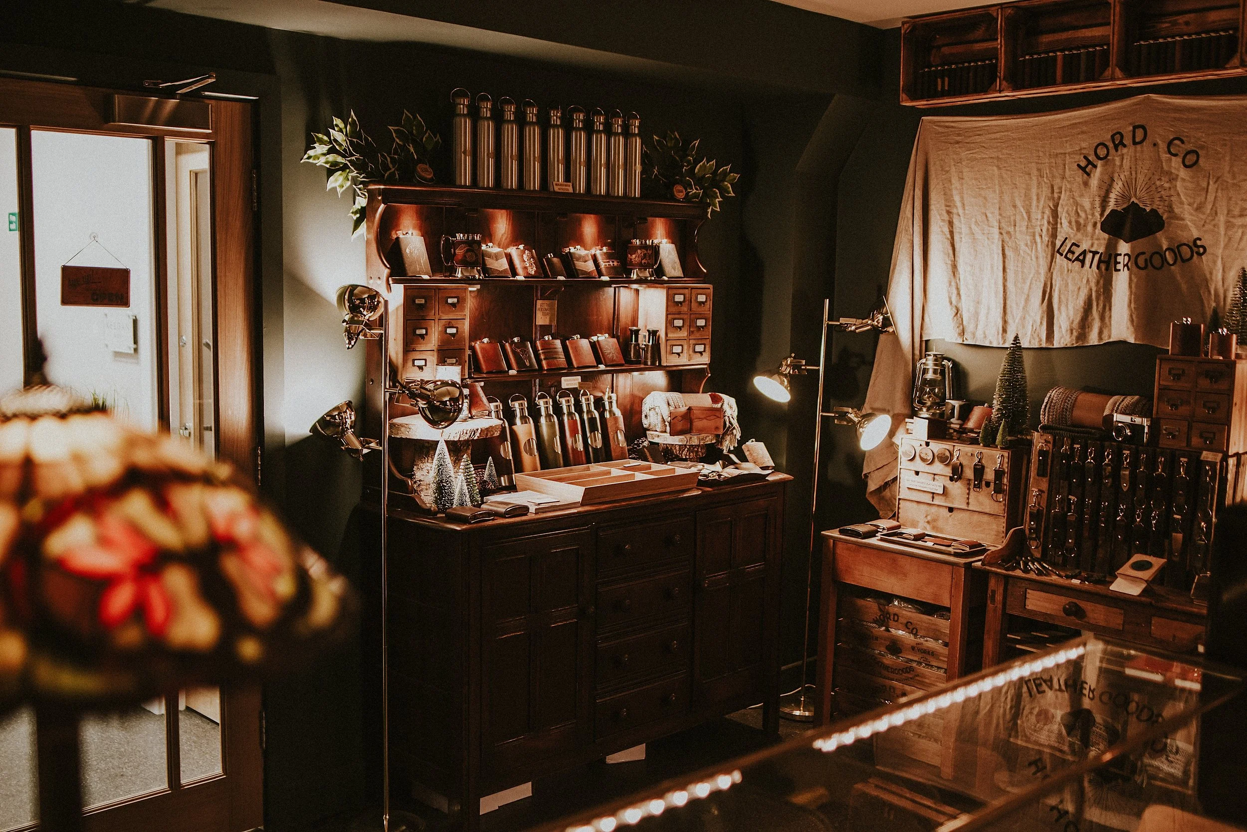 The inside of the leather goods shop HÔRD in Marsden, West Yorkshire.