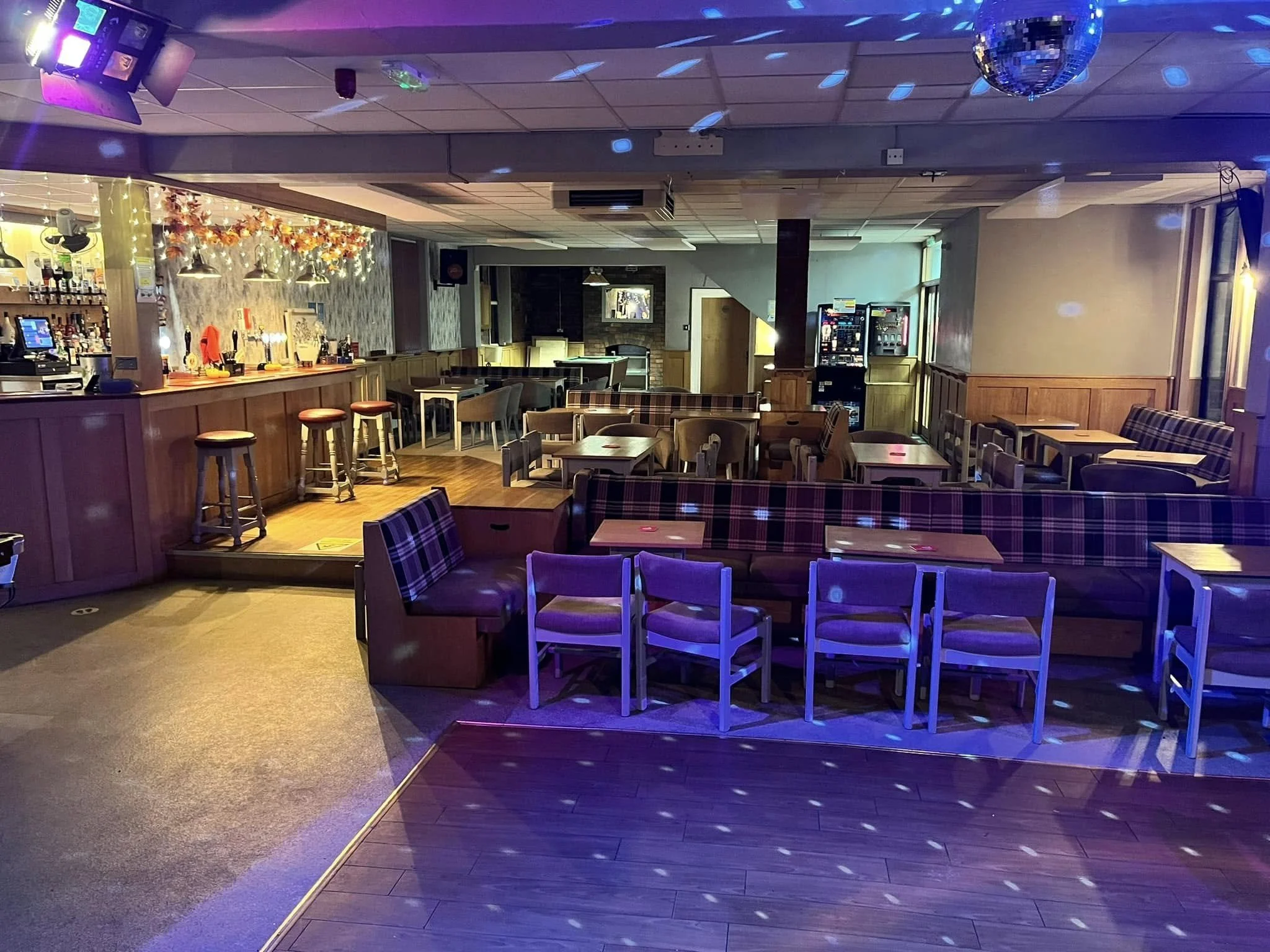 The bar and seating area in Marsden Social Club in Marsden, West Yorkshire.