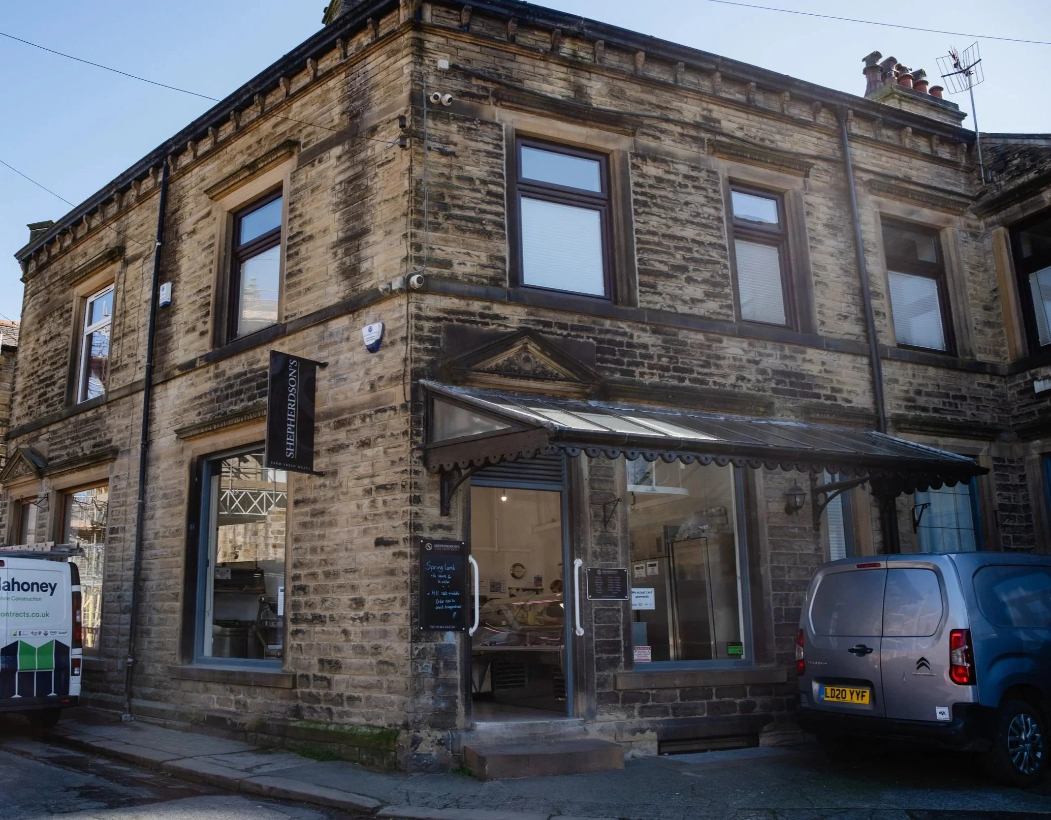 The front of Shepherdson's butchers in Marsden, West Yorkshire.