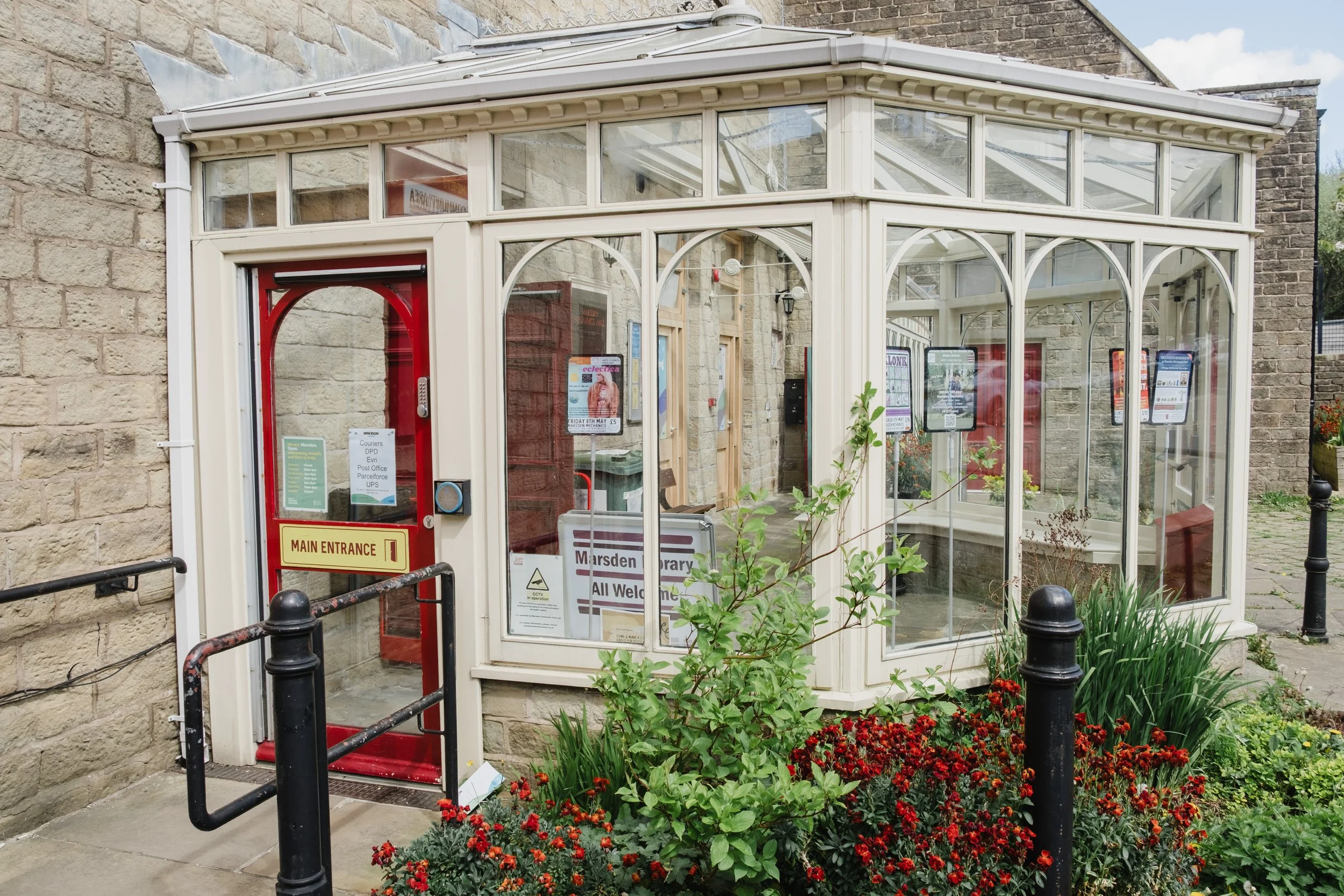 The entrance to the Marsden Mechanics in Marsden, West Yorkshire.