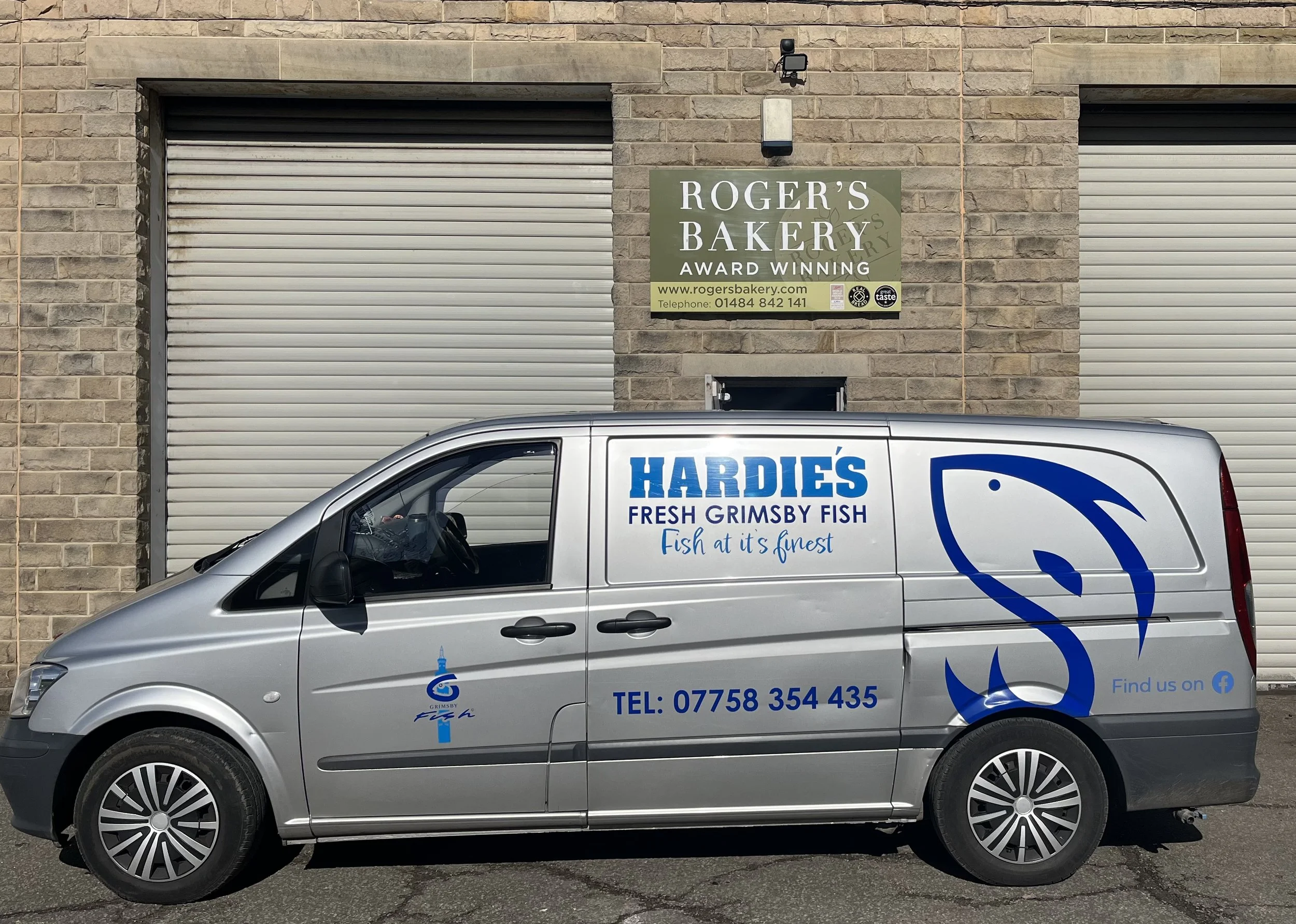 Hardie's Fresh Grimsby Fish van outside Roger's Bakery in Marsden, West Yorkshire.