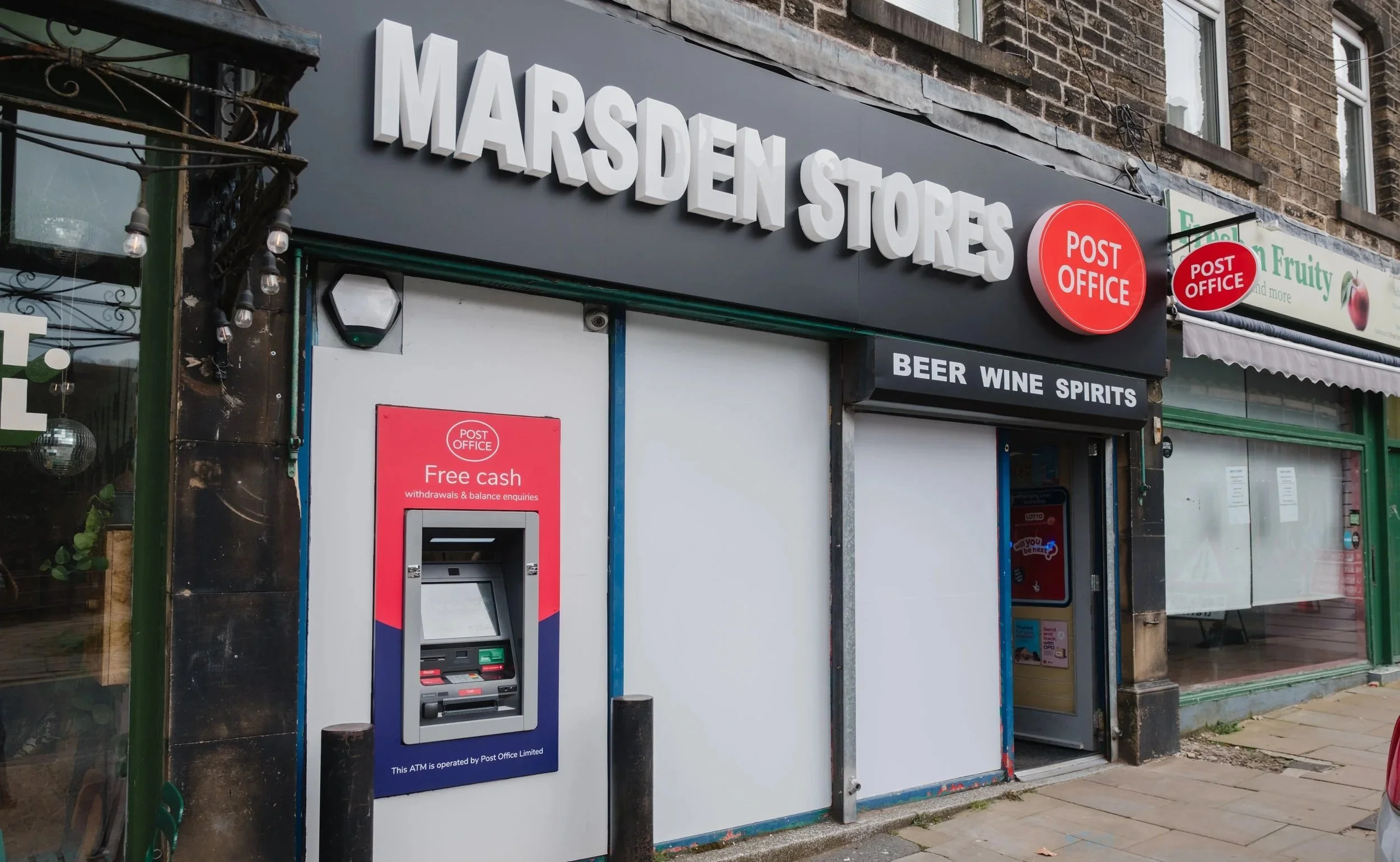 The outside of the Marsden Stores and Post Office in Marsden, West Yorkshire.