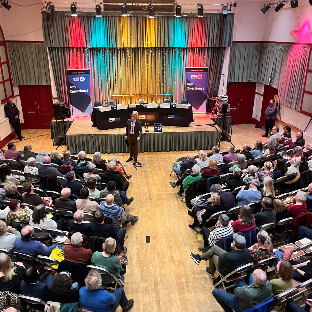 An episode of BBC Radio 4 'Any questions|?' being held in the Marsden Mechanics main hall.
