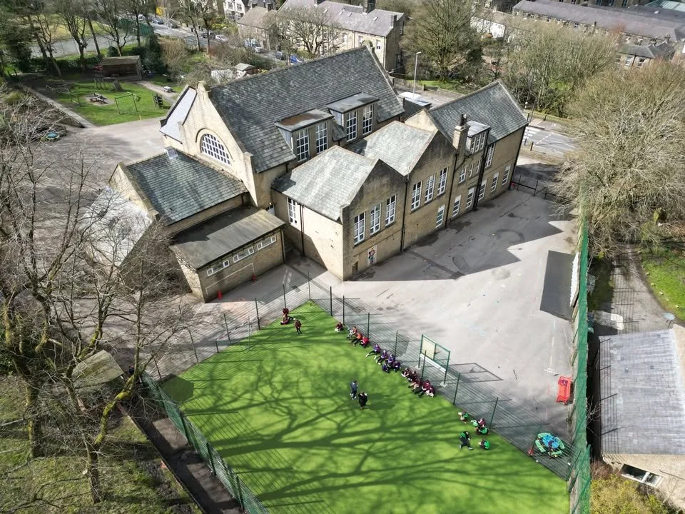 An aerial image of Marsden Junior School in Marsden, West Yorkshire.