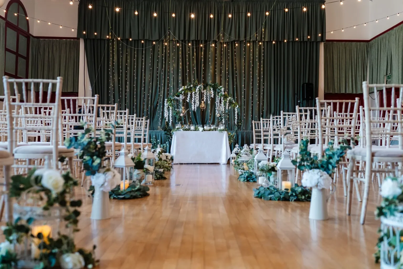 The Marsden Mechanics main hall set up for a wedding.