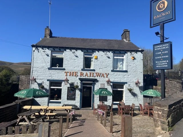 The outside seating area in front of the Railway pub in Marsden, West Yorkshire.