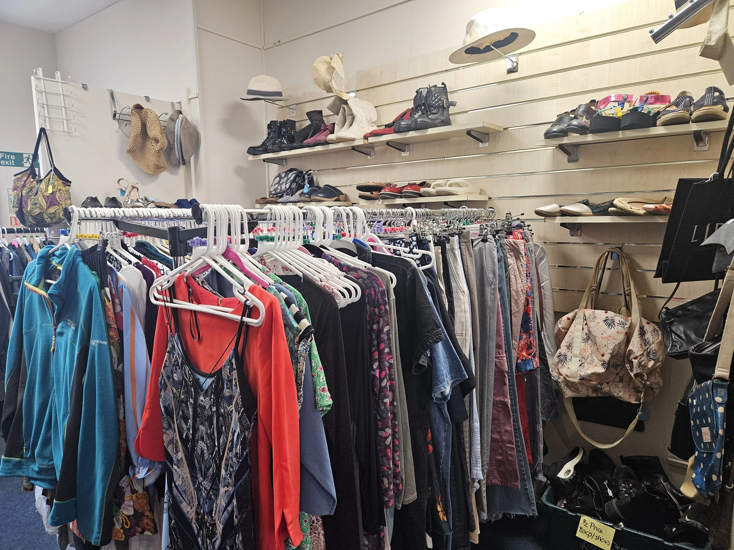 Clothing and other items for sale in the West Yorkshire Dog Rescue Charity Shop in Marsden, West Yorkshire.