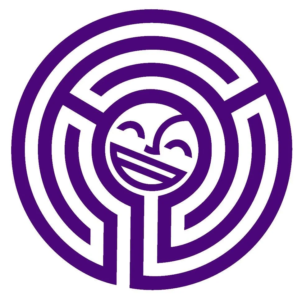 A logo for The Laughing Labyrinth workshops and holistic therapies.