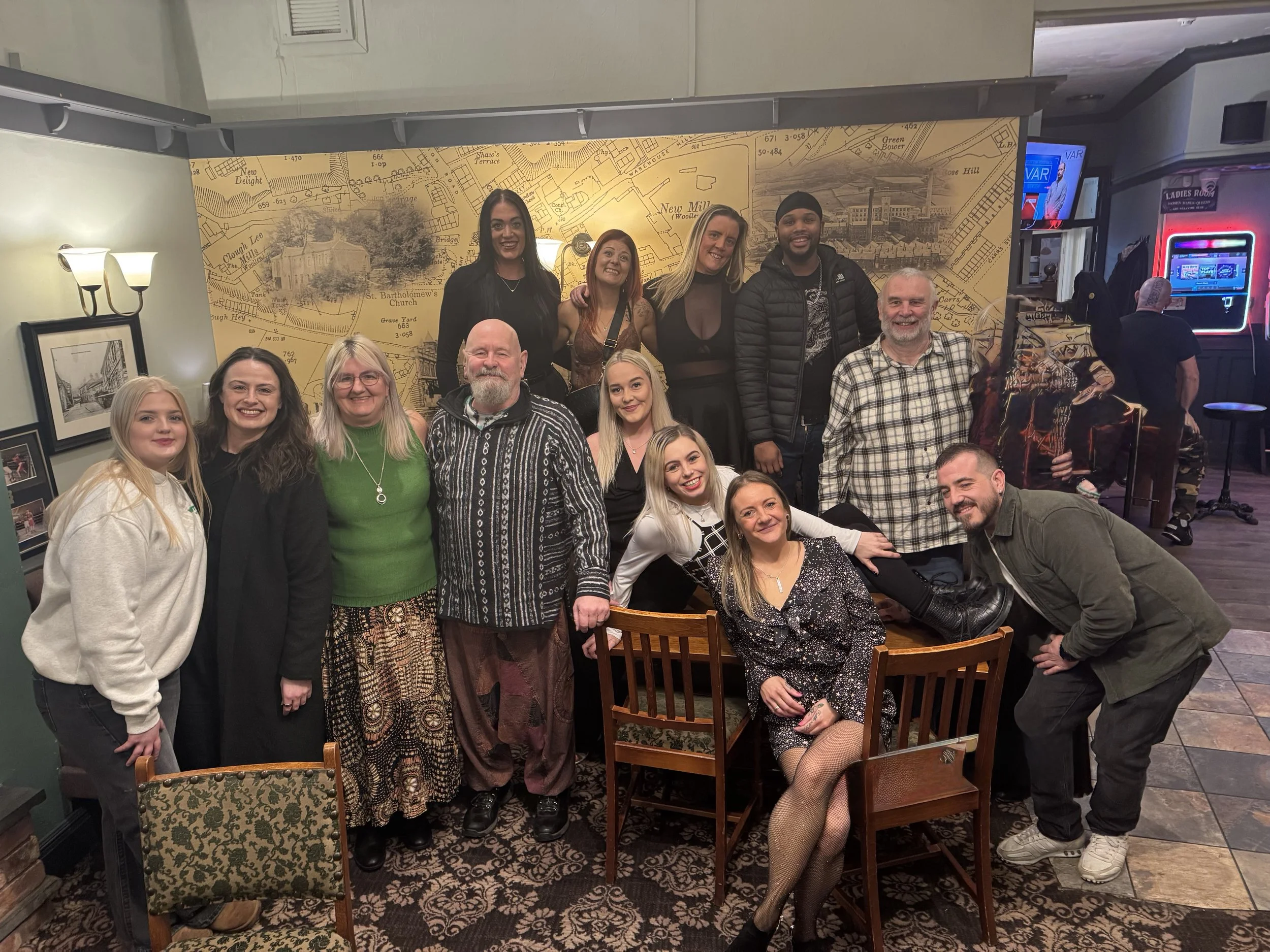 A picture of staff members and friends at the Shakespeare Inn, Marsden, West Yorkshire.