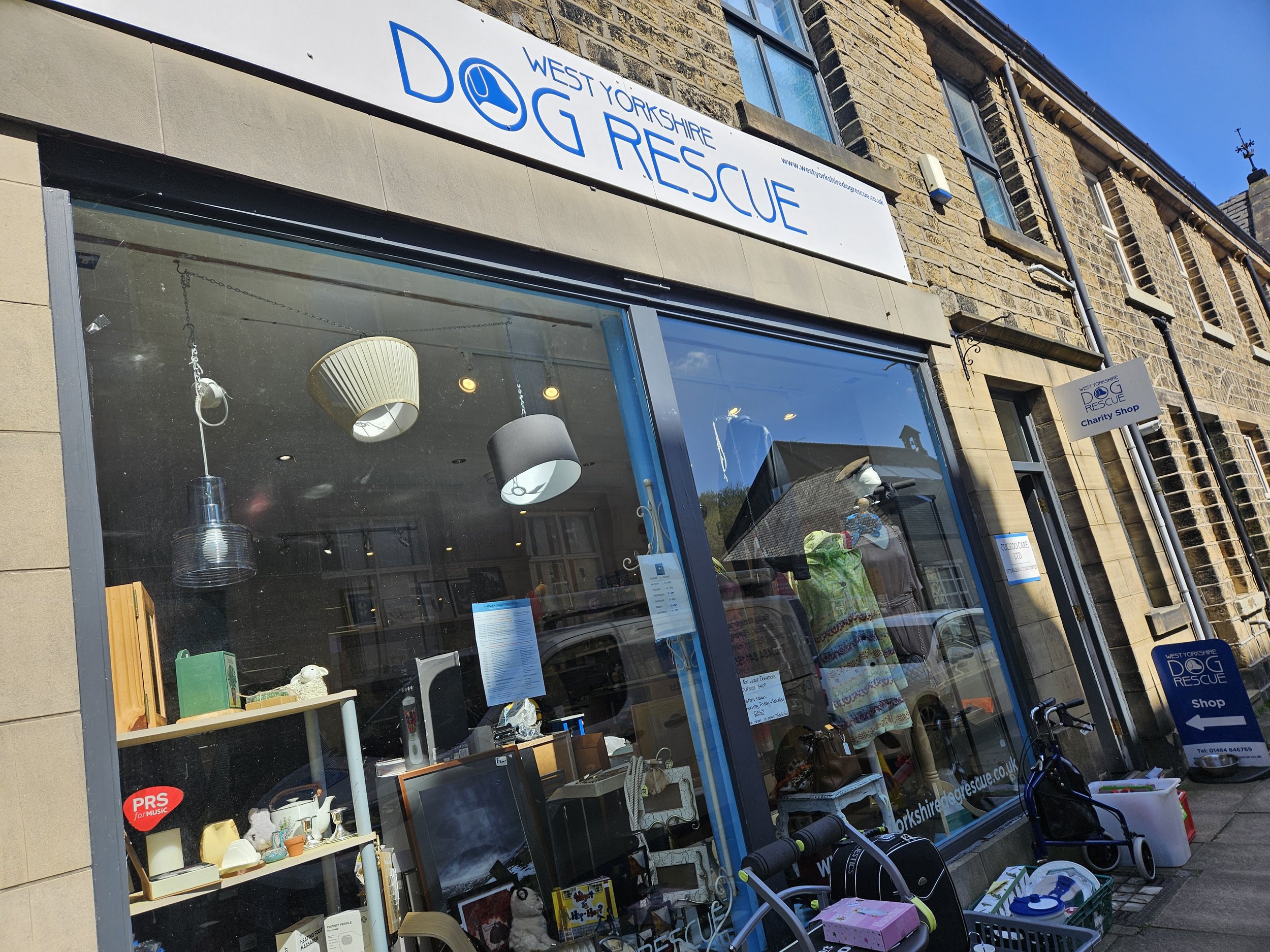 The outside of the West Yorkshire Dog Rescue Charity Shop in Marsden, West Yorkshire.