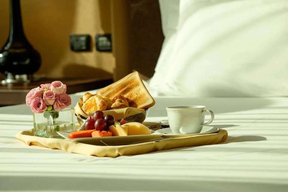 A breakfast tray to advertise the accommodation at the Olive Branch Inn in Marsden, West Yorkshire.