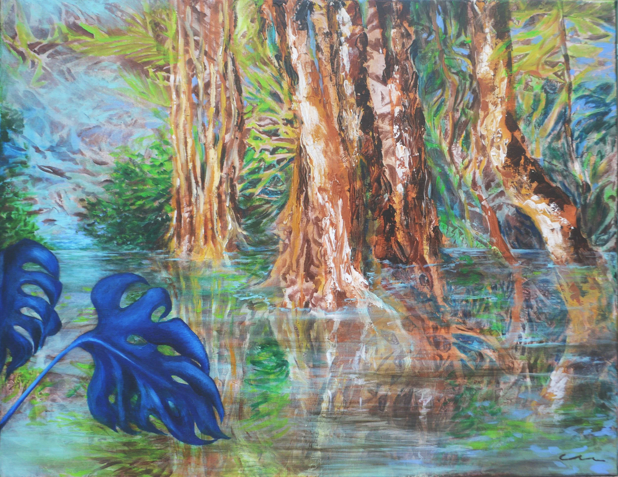 "O Sonho das Águas". Pintura acrílica sobre tela. 70 x 90 cm, 2023. Cláudia Matoos.