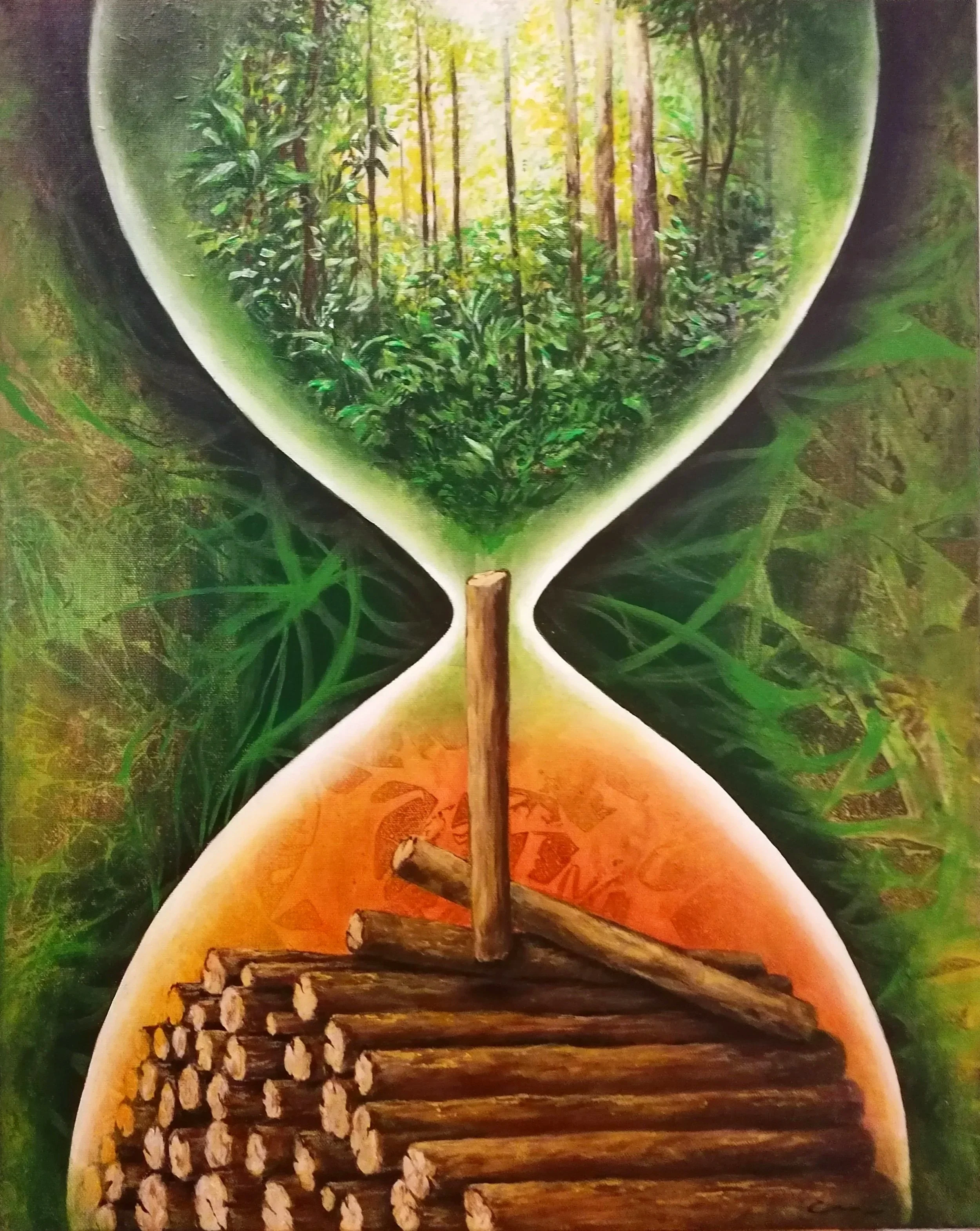 "Primitive Forest". Pintura acrílica sobre tela, 50 x 40 cm, 2020. Cláudia Matoos.