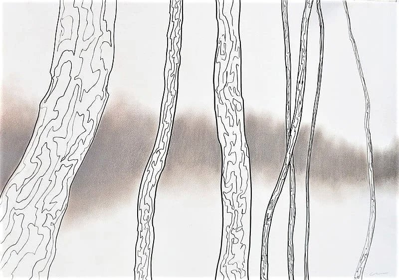 "Fog". Desenho em técnica mista sobre papel, 29,7 x 42 cm, 2018.  Cláudia Matoos. 