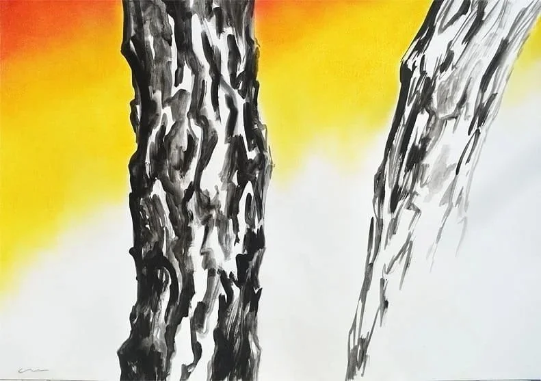 "The one who arrives". Desenho em técnica mista sobre papel, 29,7 x 42 cm, 2018. Cláudia Matoos.