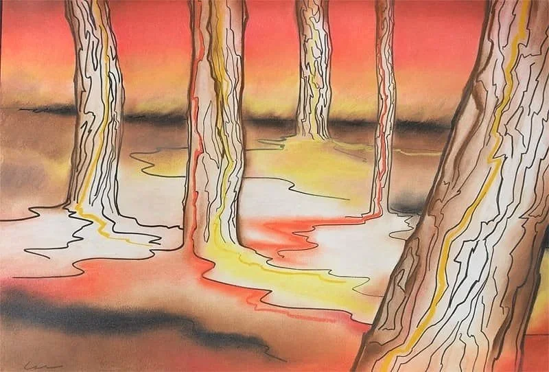 "The fluid fire". Desenho em técnica mista sobre papel, 29,7 x 42 cm, 2018. Cláudia Matoos.