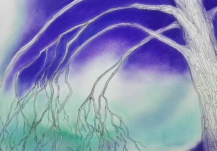 "Reconnection". Desenho em técnica mista sobre papel, 29,7 x 42 cm, 2018. Cláudia Matoos.