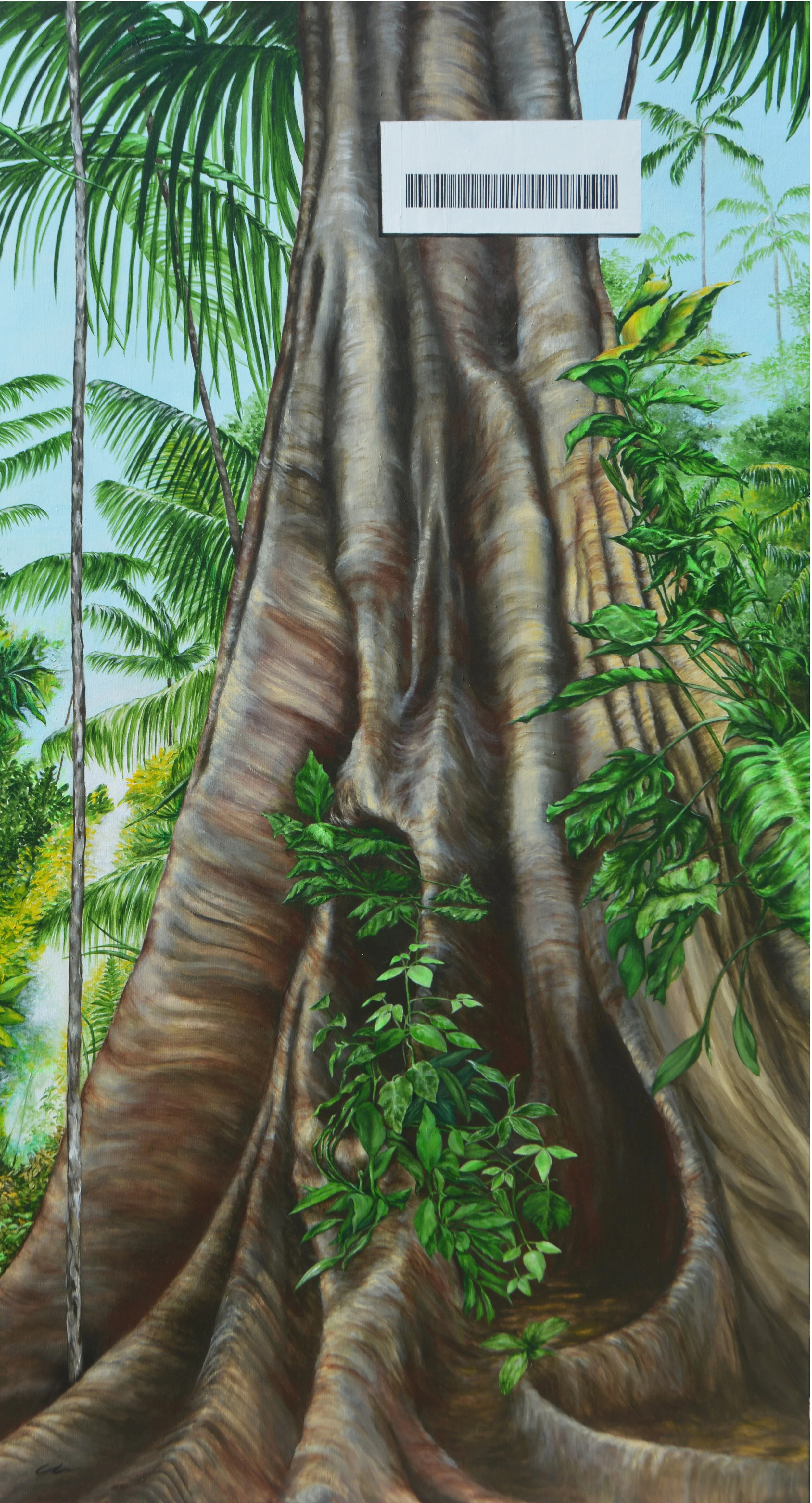 "Amazon Rainforest: Is it for sale?". Pintura acrílica sobre tela, 2m x 1,10 m, 2019. Cláudia Matoos.