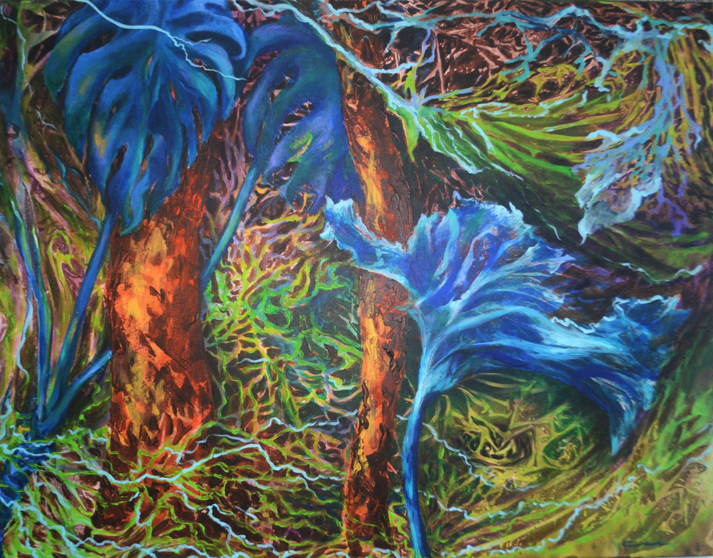 "Brisa Amazônica". Pintura acrílica sobre tela, 70 x 90 cm, 2024. Cláudia Matoos.