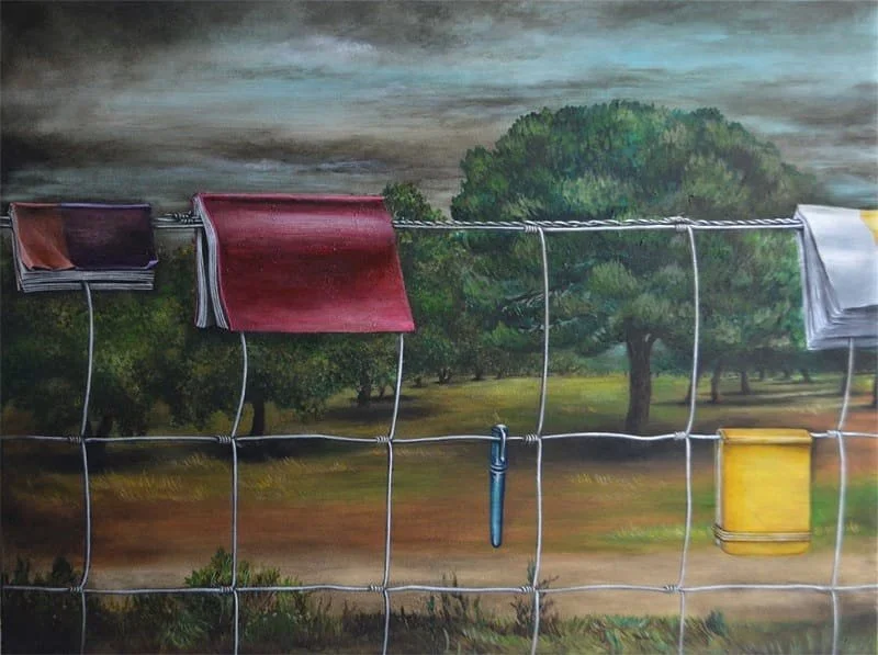 "The Library". Pintura acrílica sobre tela, 70 x 90 cm, 2017. Cláudia Matoos.