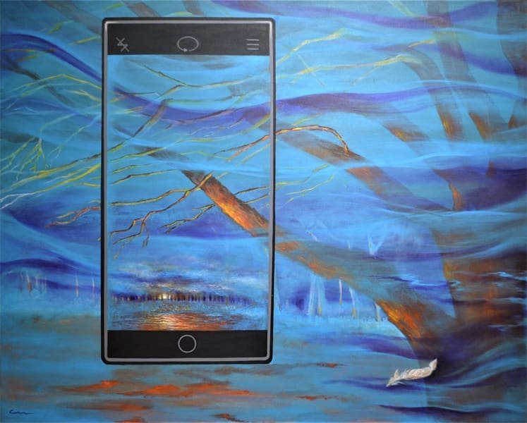  "Ephemeral Connections". Pintura acrílica sobre tela, 80 X 100 cm, 2017. Cláudia Matoos.