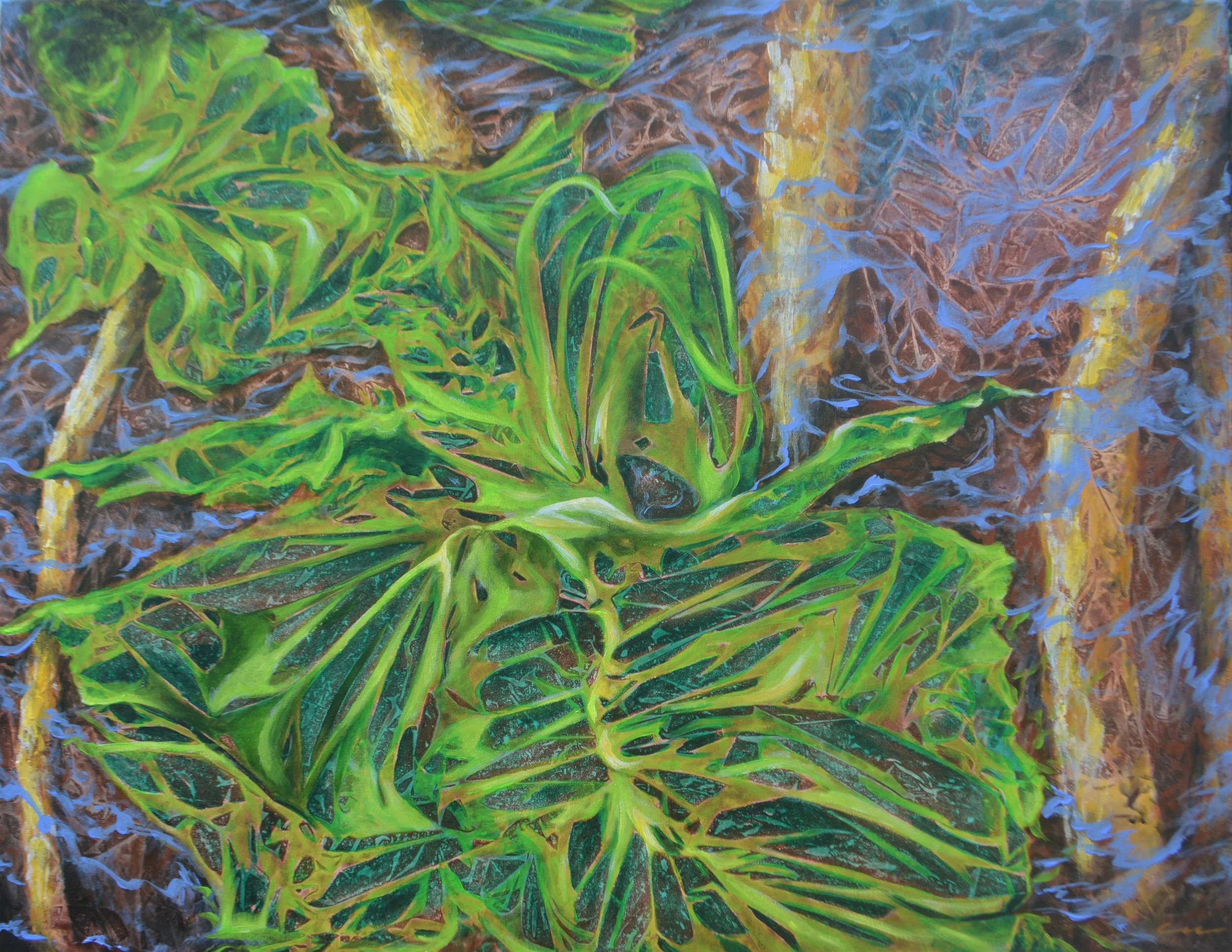 "Meditação". Pintura acrílica sobre tela, 70 x 90 cm, 2023. Cláudia Matoos. 