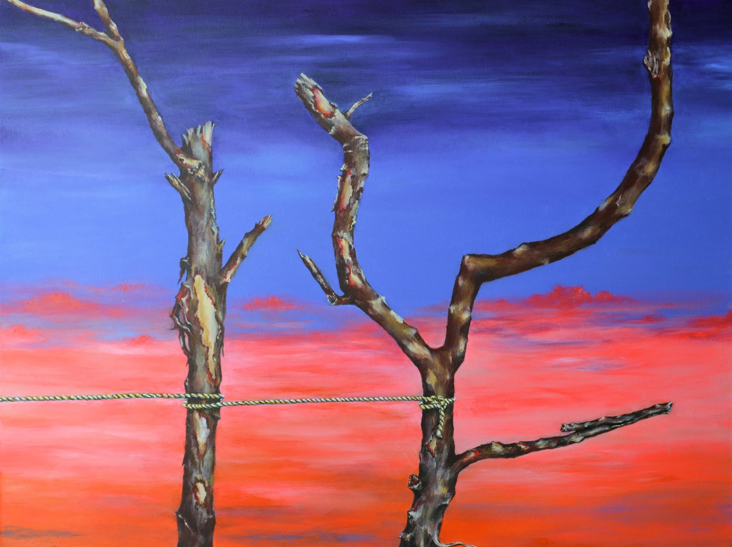 "Complicity". Pintura acrílica sobre tela, 70 x 90 cm, 2026. Cláudia Matoos.