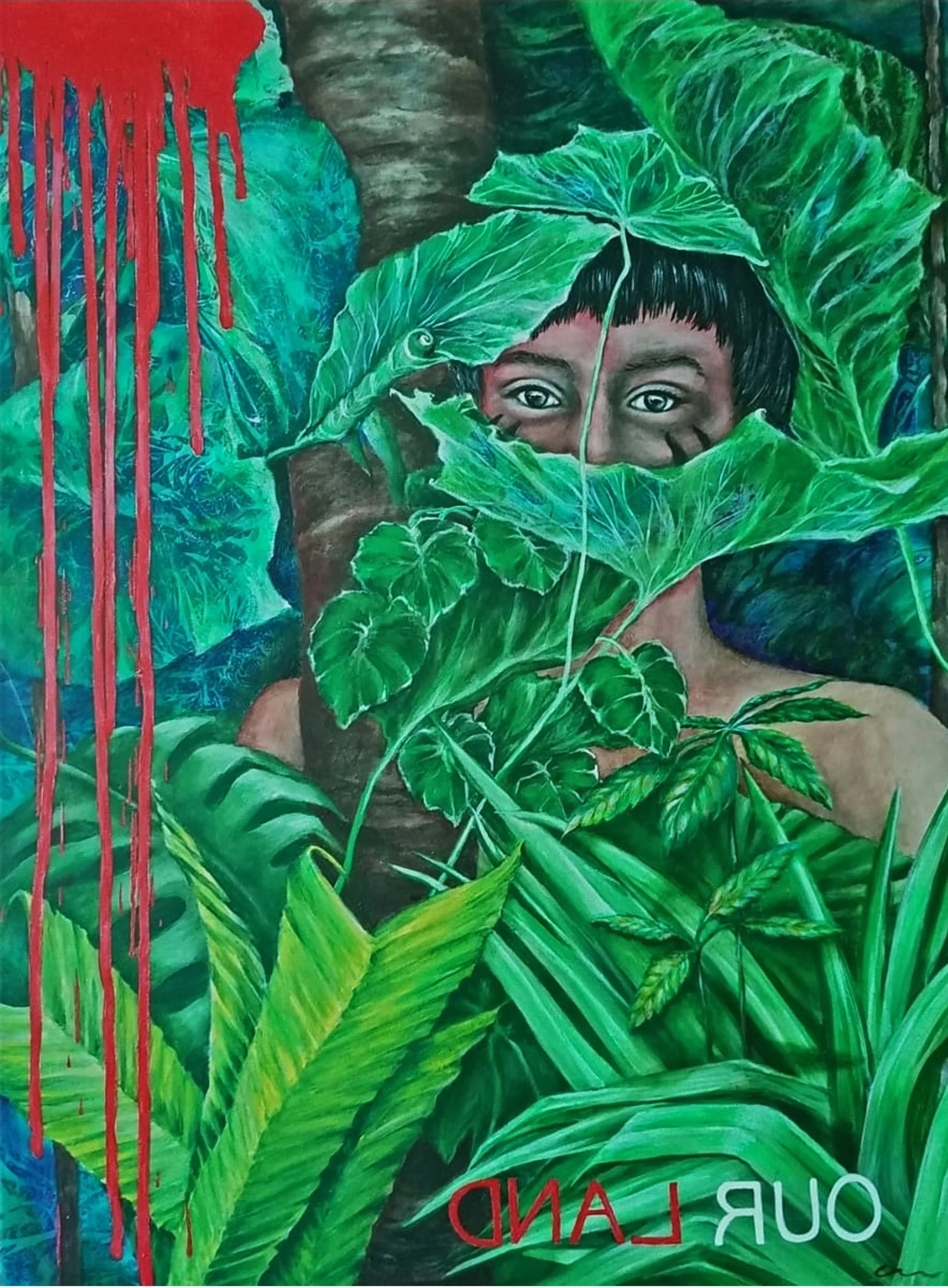 "Our Land". Pintura acrílica sobre tela, 80 x 60 cm, 2020. Cláudia Matoos.