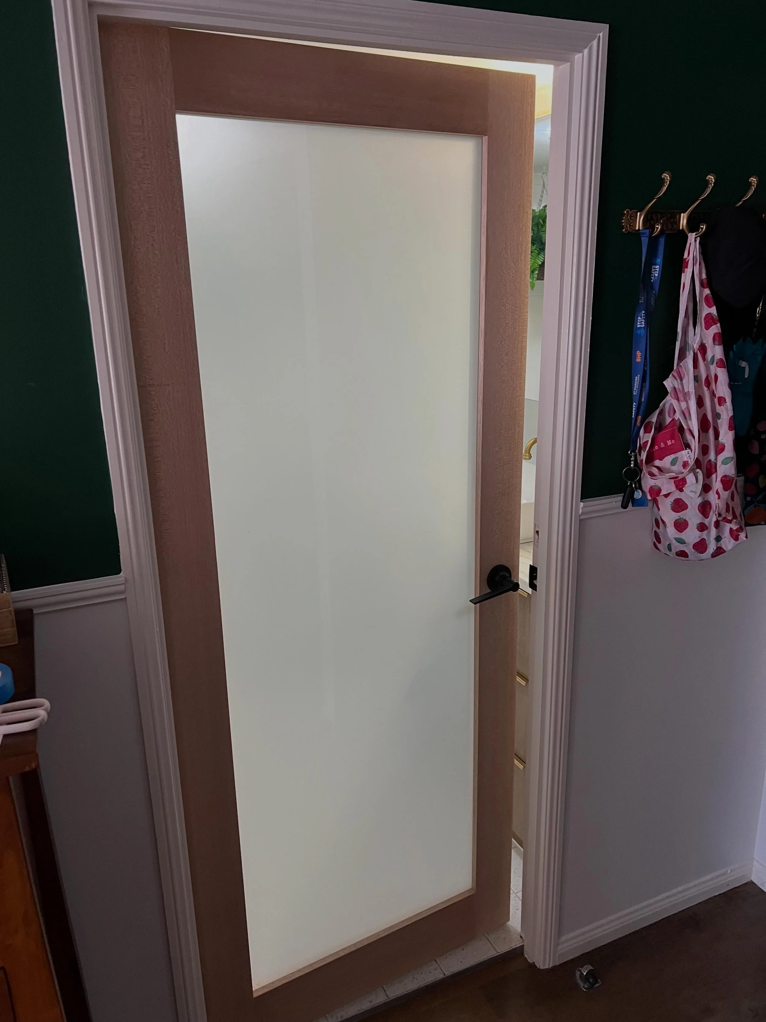 Today&rsquo;s work: trimmed and hung two doors and installed handles, locks and latches. Also had the pleasure of having a lengthy, great talk with the client. Many topics were covered eg. the beauty of travel, communication, relationships and family
