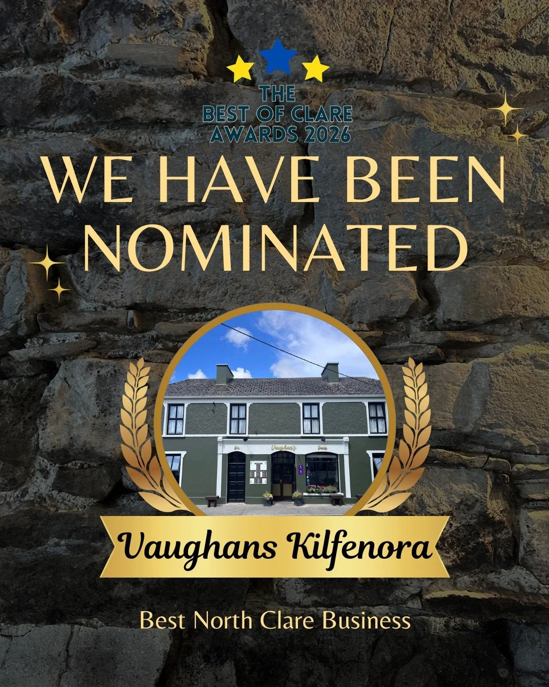 Great news to get this week! 🙌🏼💛

We&rsquo;re absolutely delighted to be shortlisted for "Best North Clare Business" in the 2026 @clarefmradio Awards ✨

If you&rsquo;ve enjoyed a night with us, we&rsquo;d really appreciate your vote 👀
?