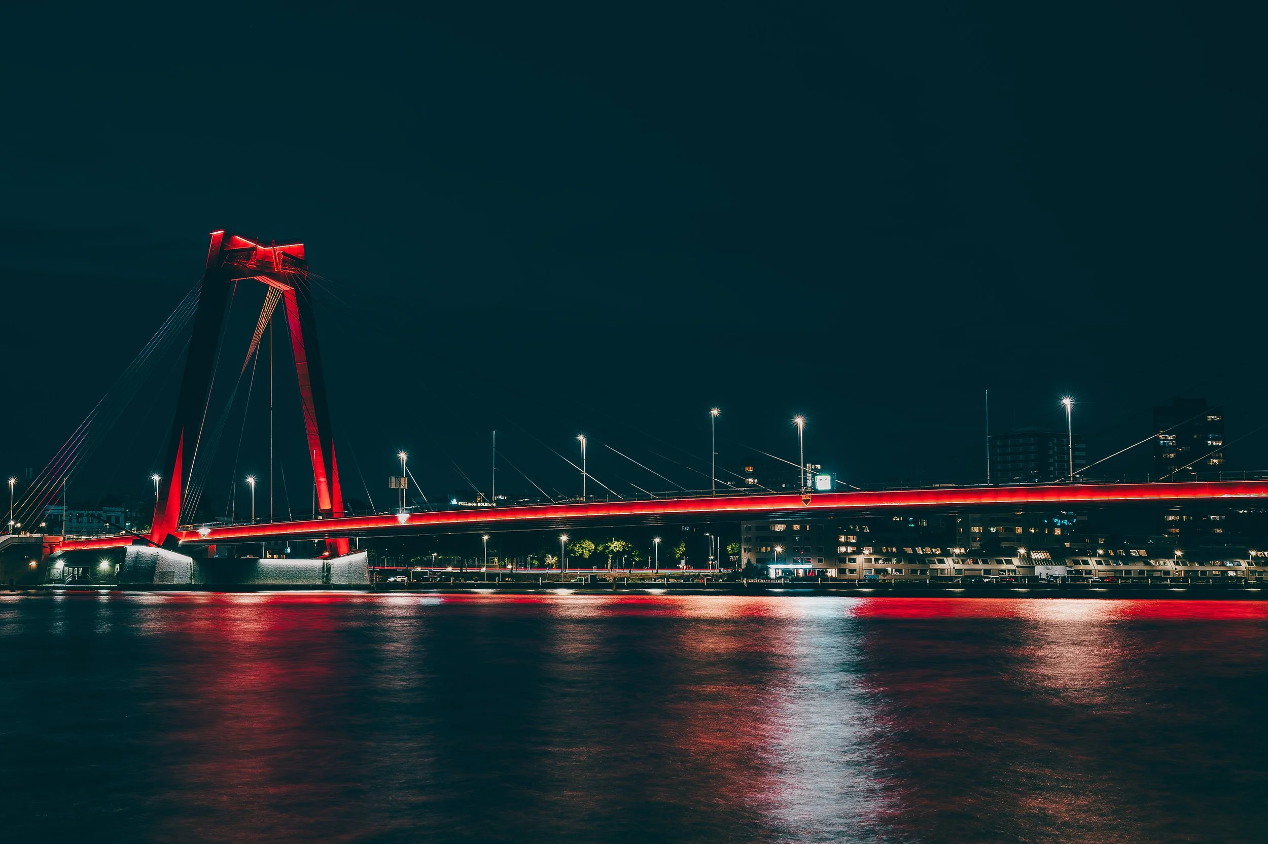 Willemsbrug Bridge Rotterdam Red Night Fine Art Print